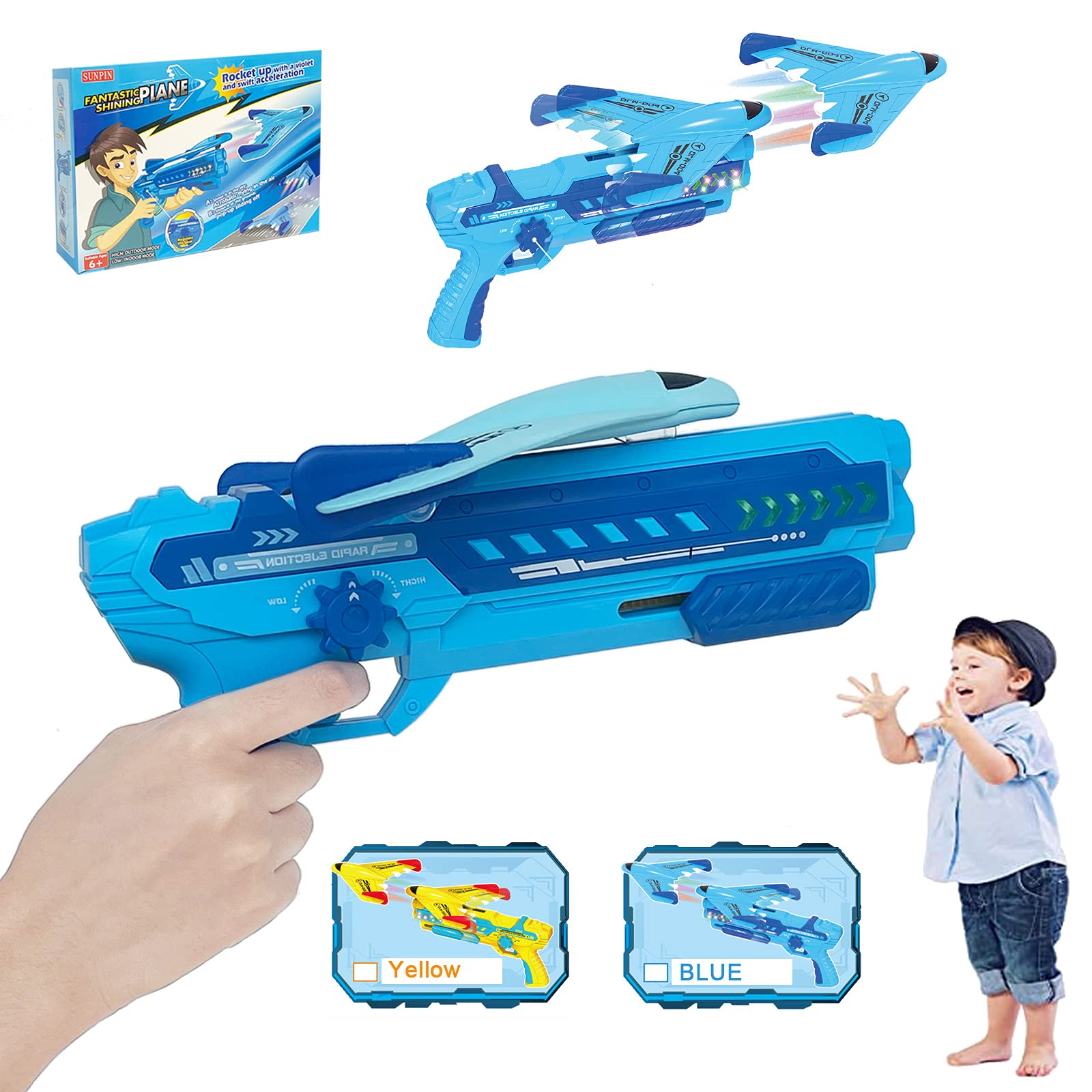 SUNPIN LED Foam Airplane Toy for Kids - Soft Outdoor Flying Toy for Boys & Girls Ages 3-8, Safe Foam Material, Birthday Gift for Toddlers - Perfect for Backyard Play, Park Games, and Outdoor Activities (Blue)