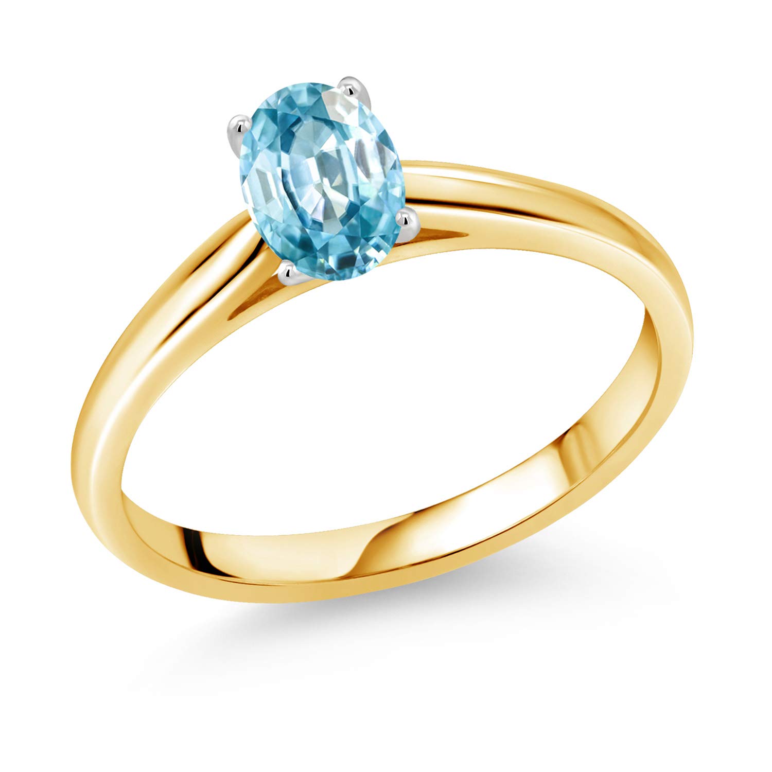 0.65 Ct Oval Blue Zircon 10K Yellow Gold Ring with White Gold Prongs - Elegant Gemstone Jewelry for Women - Perfect for Engagement, Wedding, Anniversary & Special Occasions