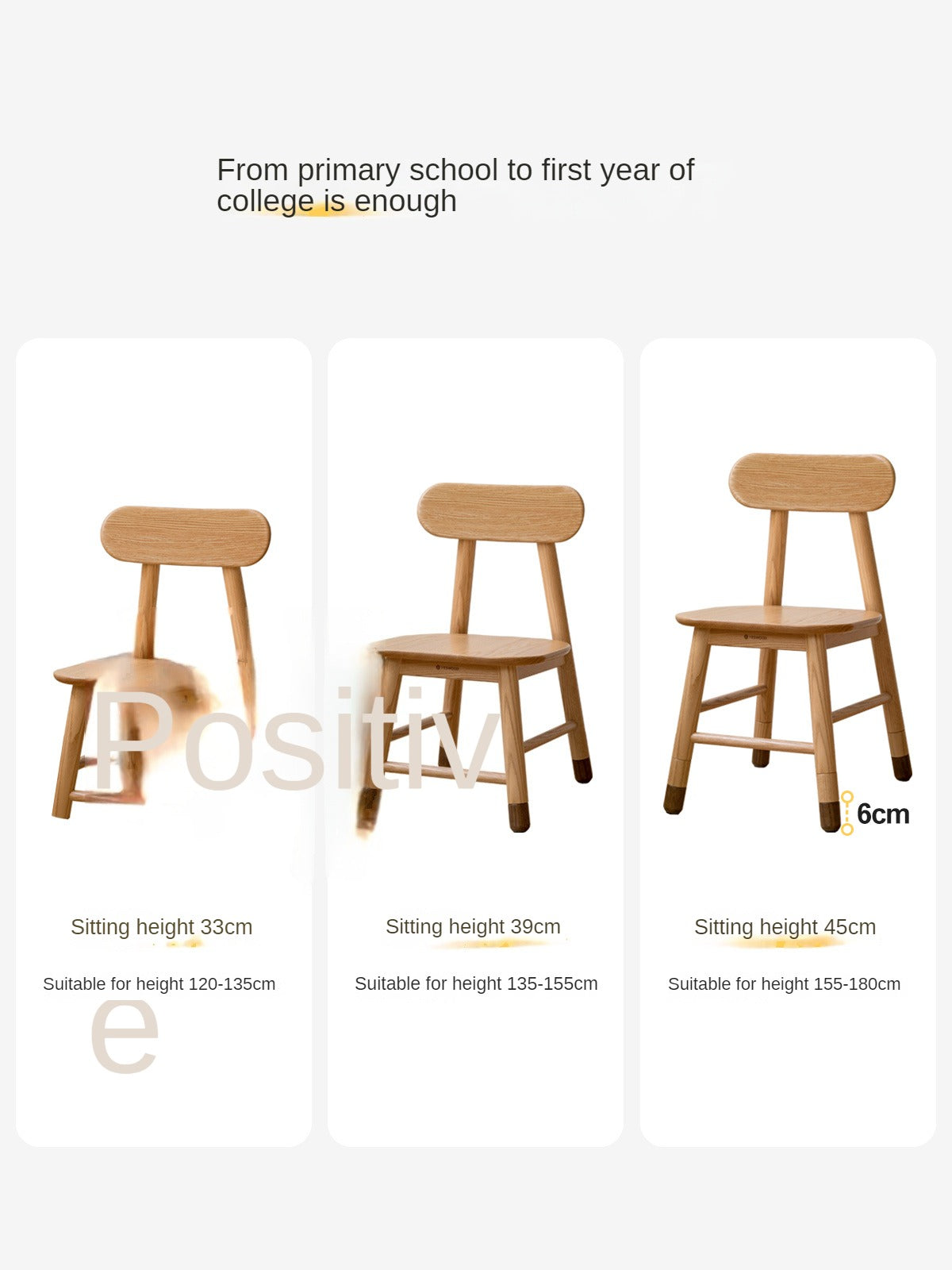 Adjustable Solid Wood Children's Chair - Oak, Beech, Birch - 3 Height Settings for Kids' Study, Dining & Playroom