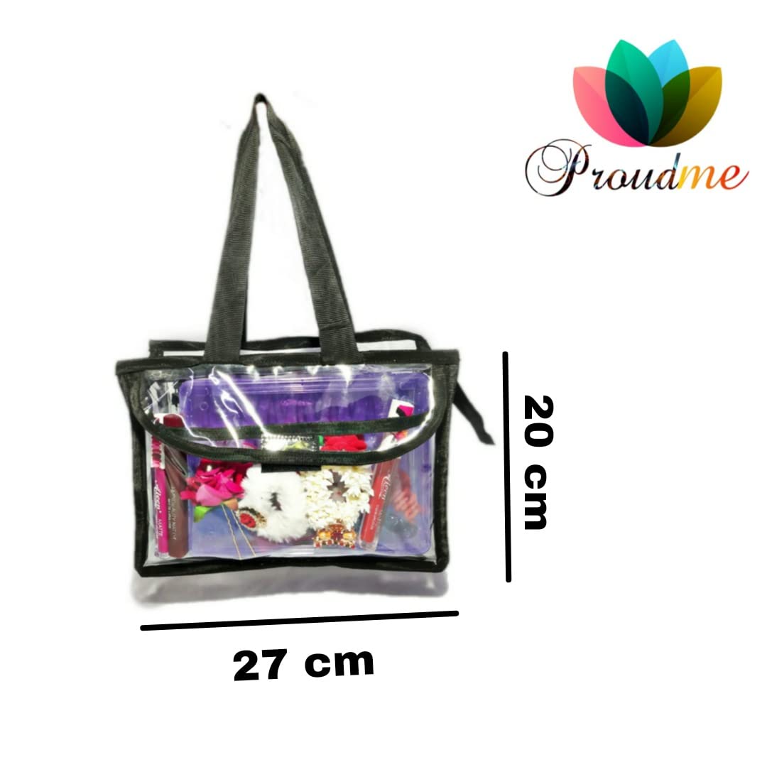PROUDME Women's Small Clear PVC Makeup Bag - Transparent Cosmetic Organizer for Travel & Storage - Removable Shoulder Strap (27x20x10cm) - Perfect for Makeup Artists, Travel Essentials & Daily Beauty Organization - Black