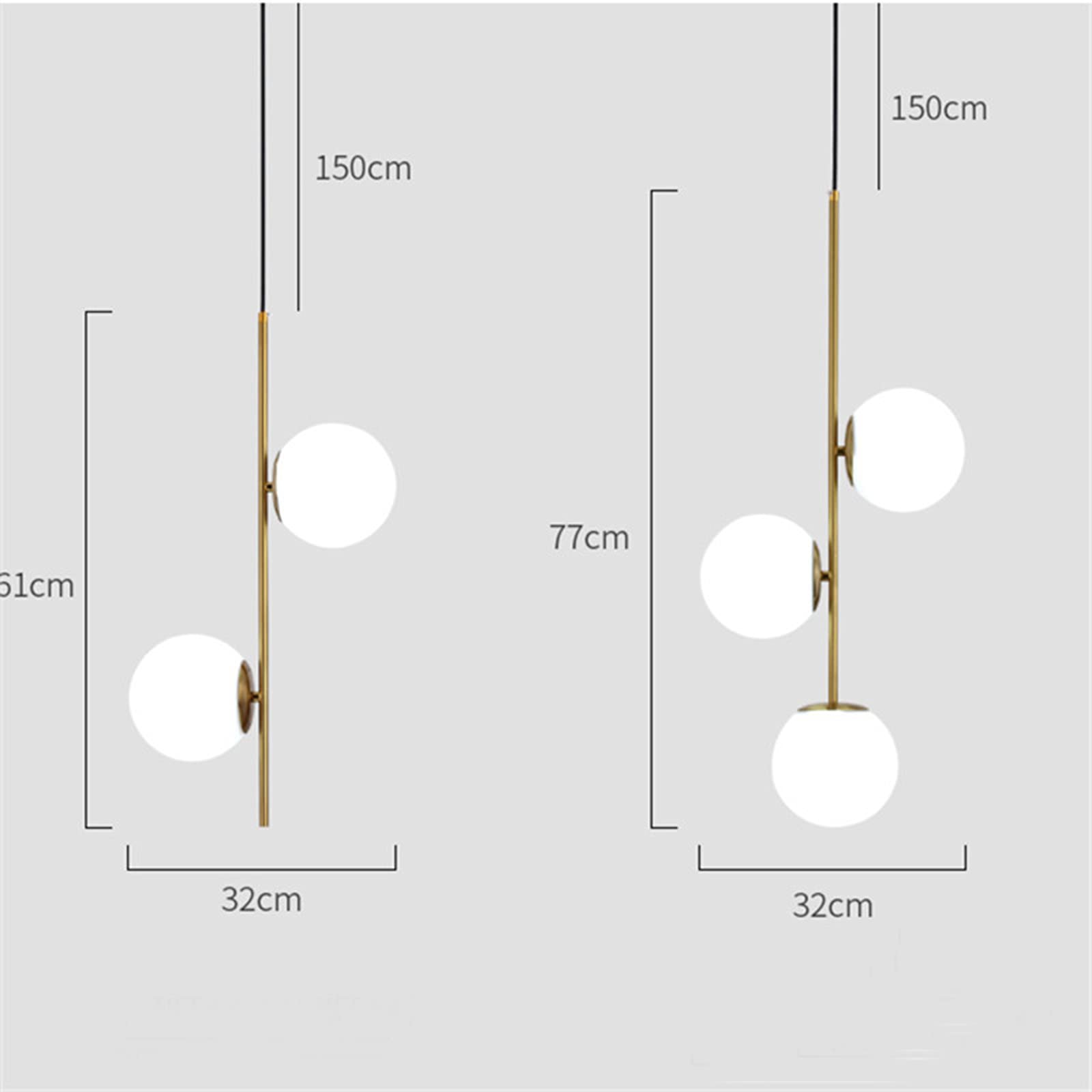 2-Light White Glass Pendant Light Fixture with Brass Gold Metal - Modern Globe Chandelier for Dining Room, Kitchen Island, or Bedroom Ceiling Lighting