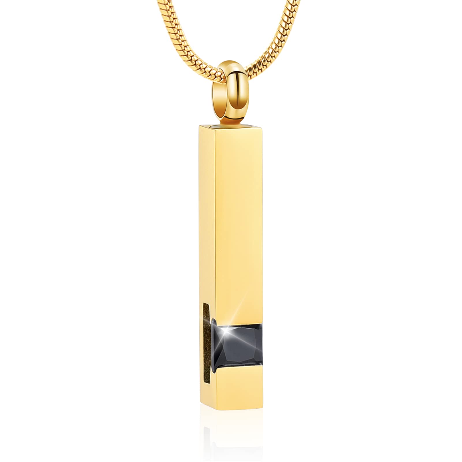 Stainless Steel Gold Cremation Jewelry for Ashes - Crystal Bar Charm Urn Pendant Necklace with Ashes Cube - Memorial Keepsake for Loved Ones | Perfect for Remembrance, Funeral Services & Everyday Wear