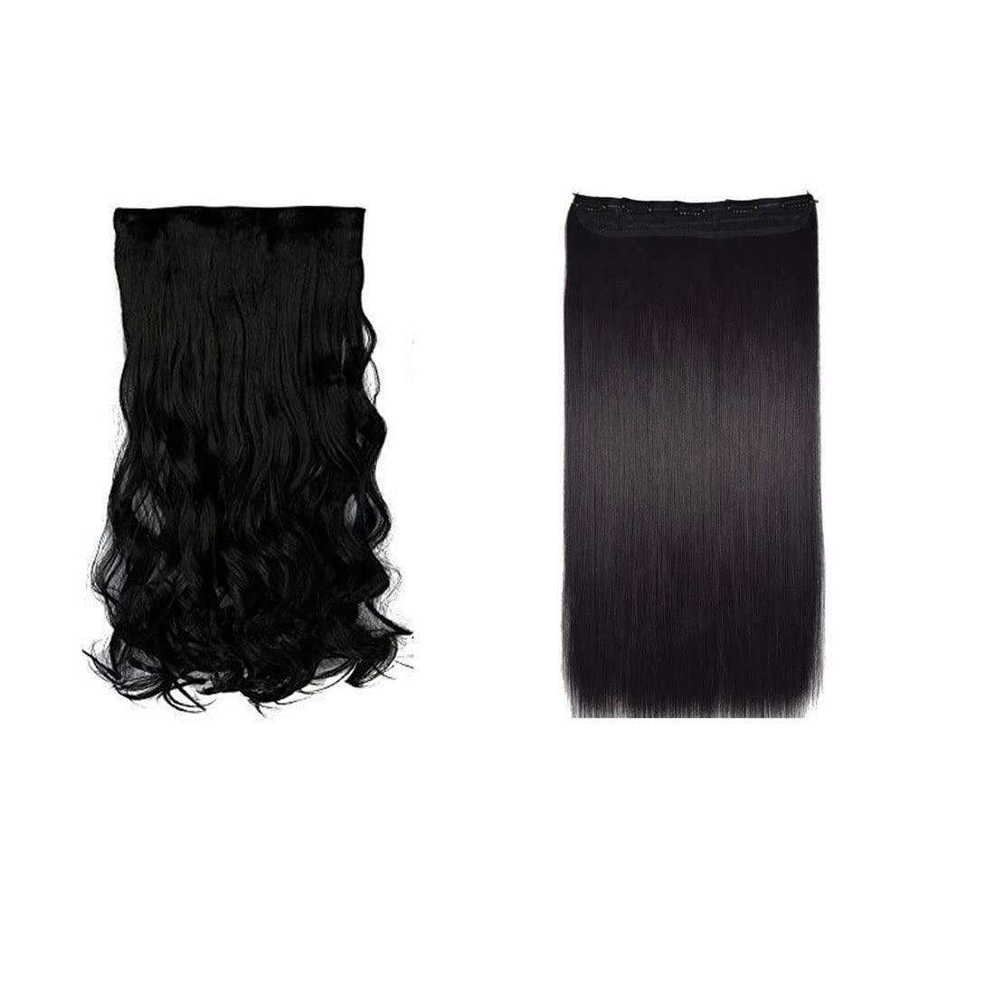 Gadinfashion™ 5-Piece Synthetic Straight & Curly Hair Extensions for Women & Girls - Pack 02, Black | Clip-In Hair Extensions for Daily Styling, Parties & Special Occasions