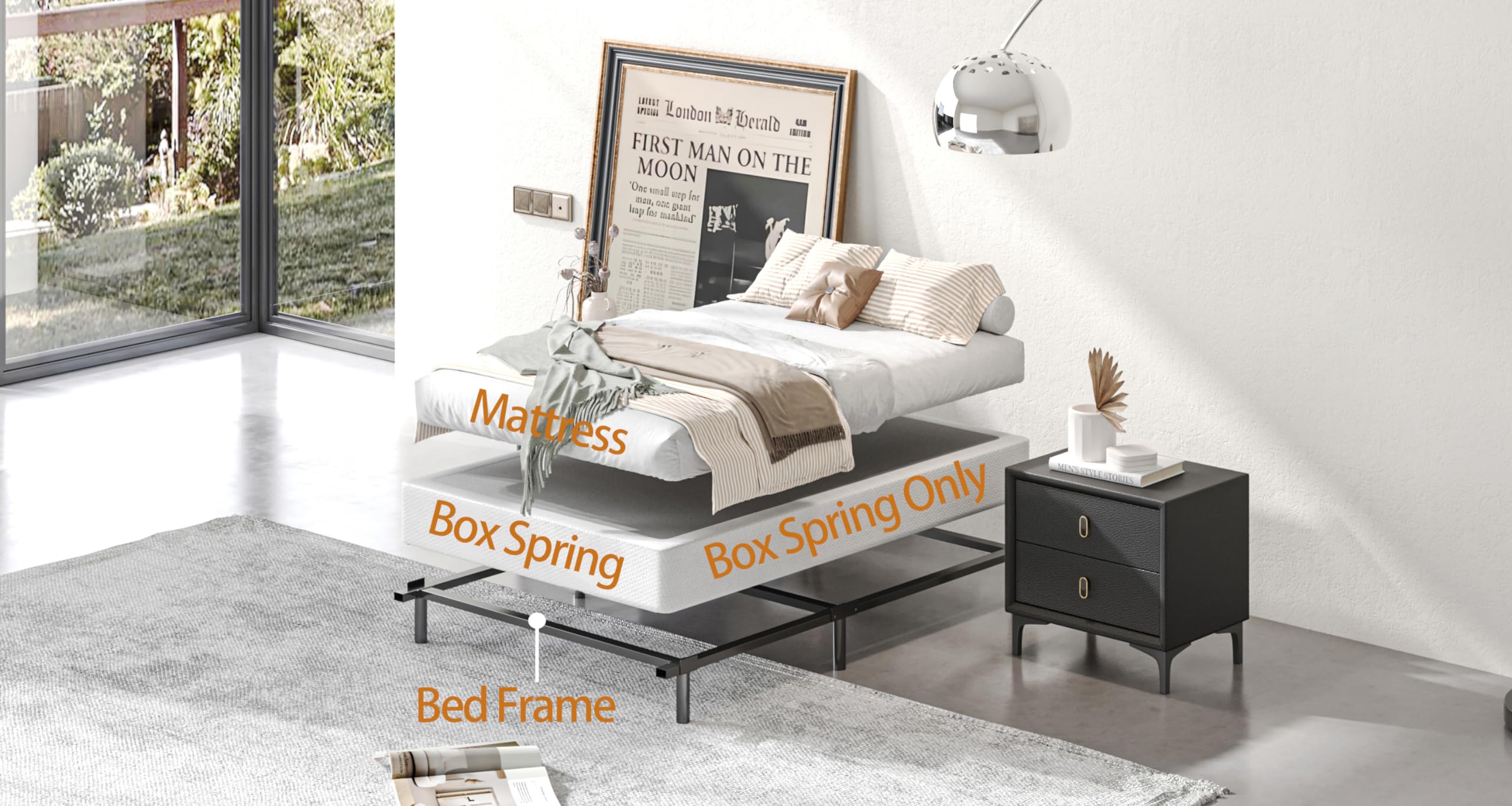 5 Inch Twin Box Spring - Heavy Duty Metal Frame with Fabric Cover, Easy Assembly Mattress Foundation Supports Up to 2500lbs - Perfect for Guest Beds, Dorm Rooms & Small Bedrooms