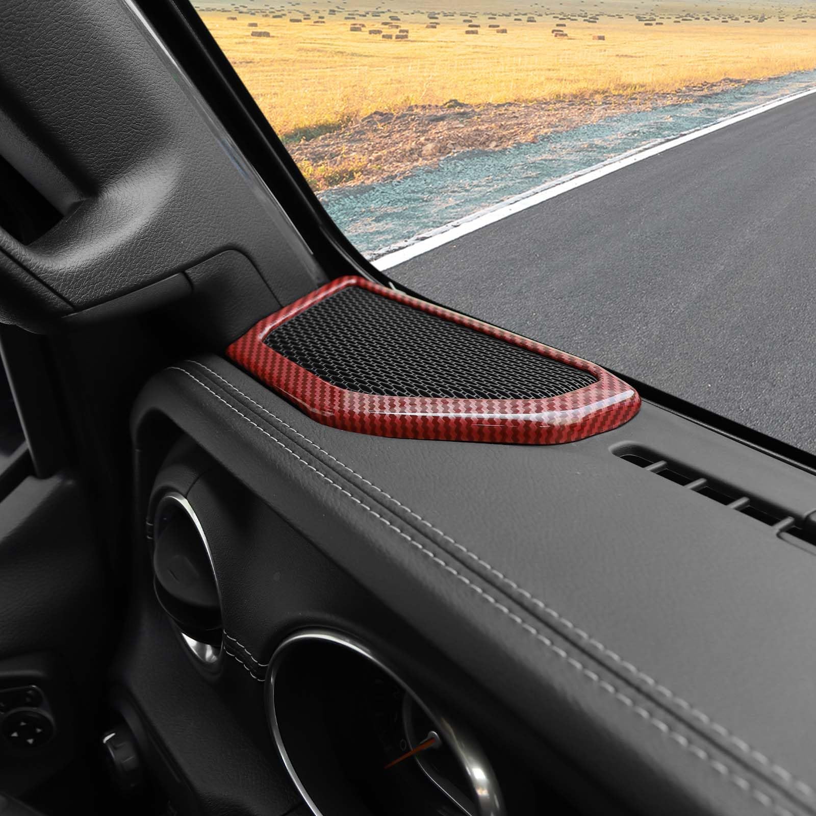 Jeep Wrangler JL JLU & Gladiator JT A Pillar Speaker Trim Cover (2018-2024) - Red Carbon Fiber Interior Accessories (2-Piece Set) | Upgrade Your Off-Road Vehicle's Interior Style & Sound System Protection