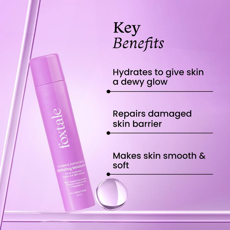 Fox-Tale 5X Hydrating Ceramide Face Moisturizer with Micro Hyaluronic Acid & 3 Ceramides - Lightweight, Fast Absorbing Cream for Skin Barrier Repair & Texture Improvement - 50ml for Men & Women - Perfect for Dry, Sensitive Skin & Daily Skincare Routine