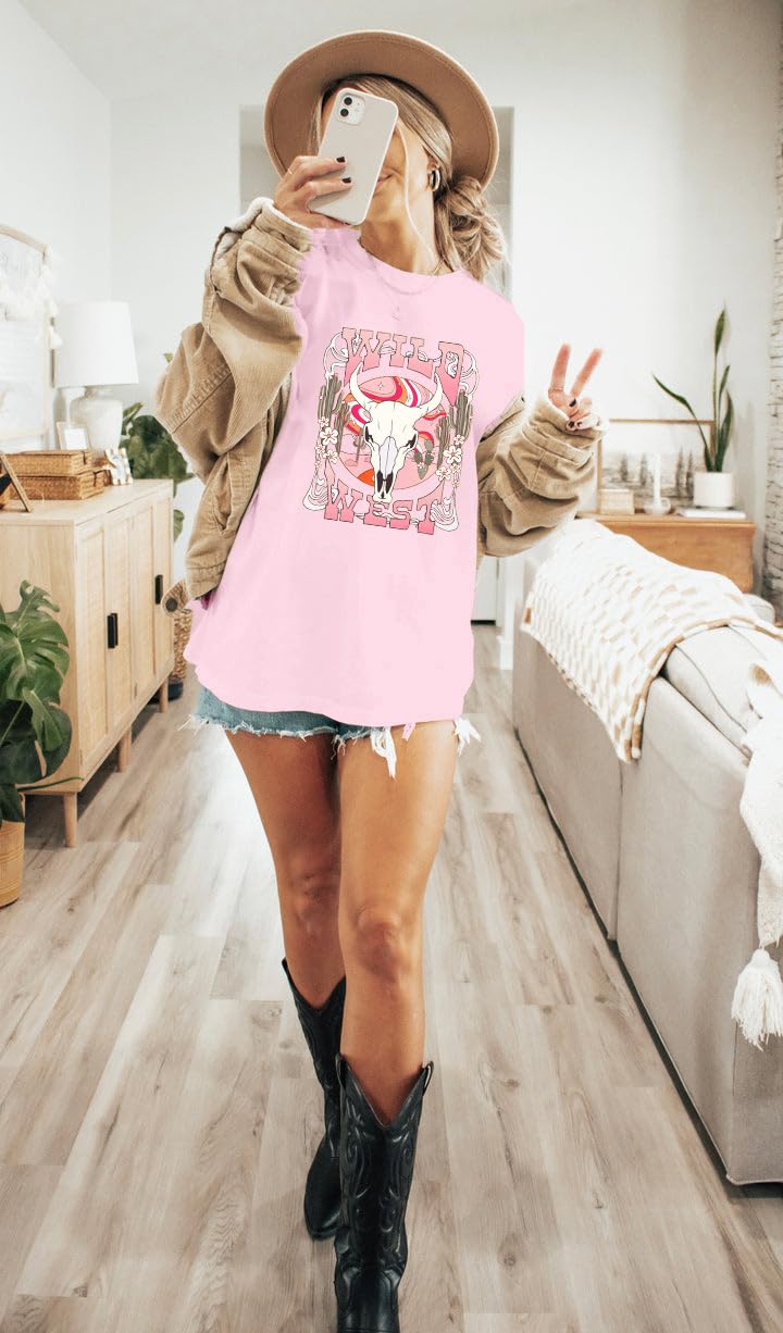 Western Shirts for Women - Wild West T-Shirt, Cowgirl Outfits, Oversized Country Music Concert Tee | Perfect for Rodeo, Music Festivals & Western Style Fashion