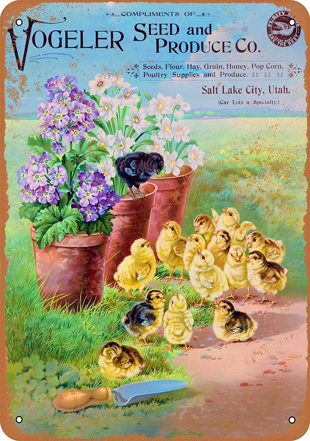 Vintage 1907 Vogeler Seeds Produce Metal Tin Sign - 8x12 Inch Retro Farmhouse Wall Decor for Kitchen, Bar, Garage & Man Cave