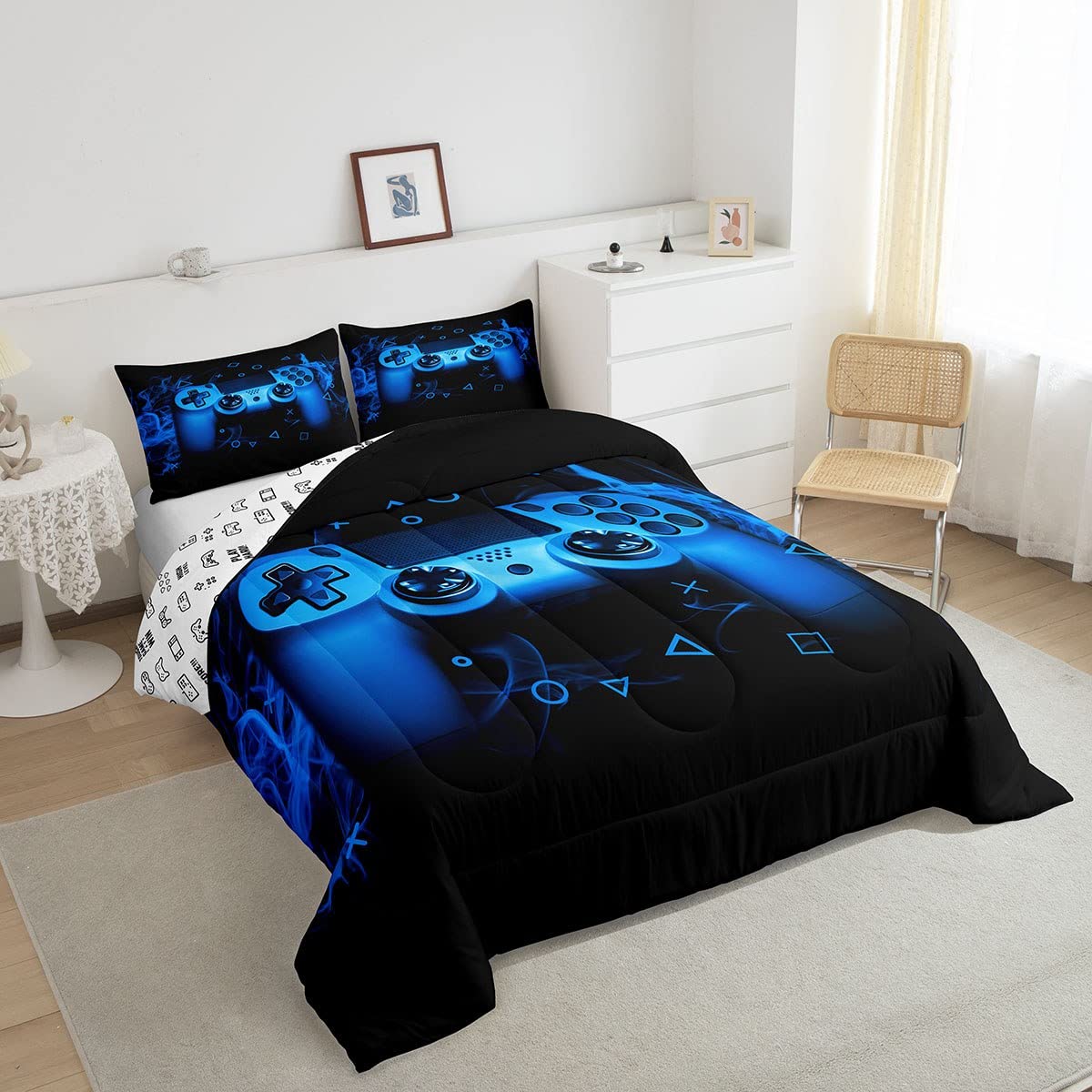 Feelyou Queen Size Gamer Comforter Set - 3 Piece Gaming Bedding for Boys, Kids & Teens - Soft Microfiber Video Game Themed Bedroom Decor - Perfect for Gaming Rooms, Sleepovers & Teen Bedrooms