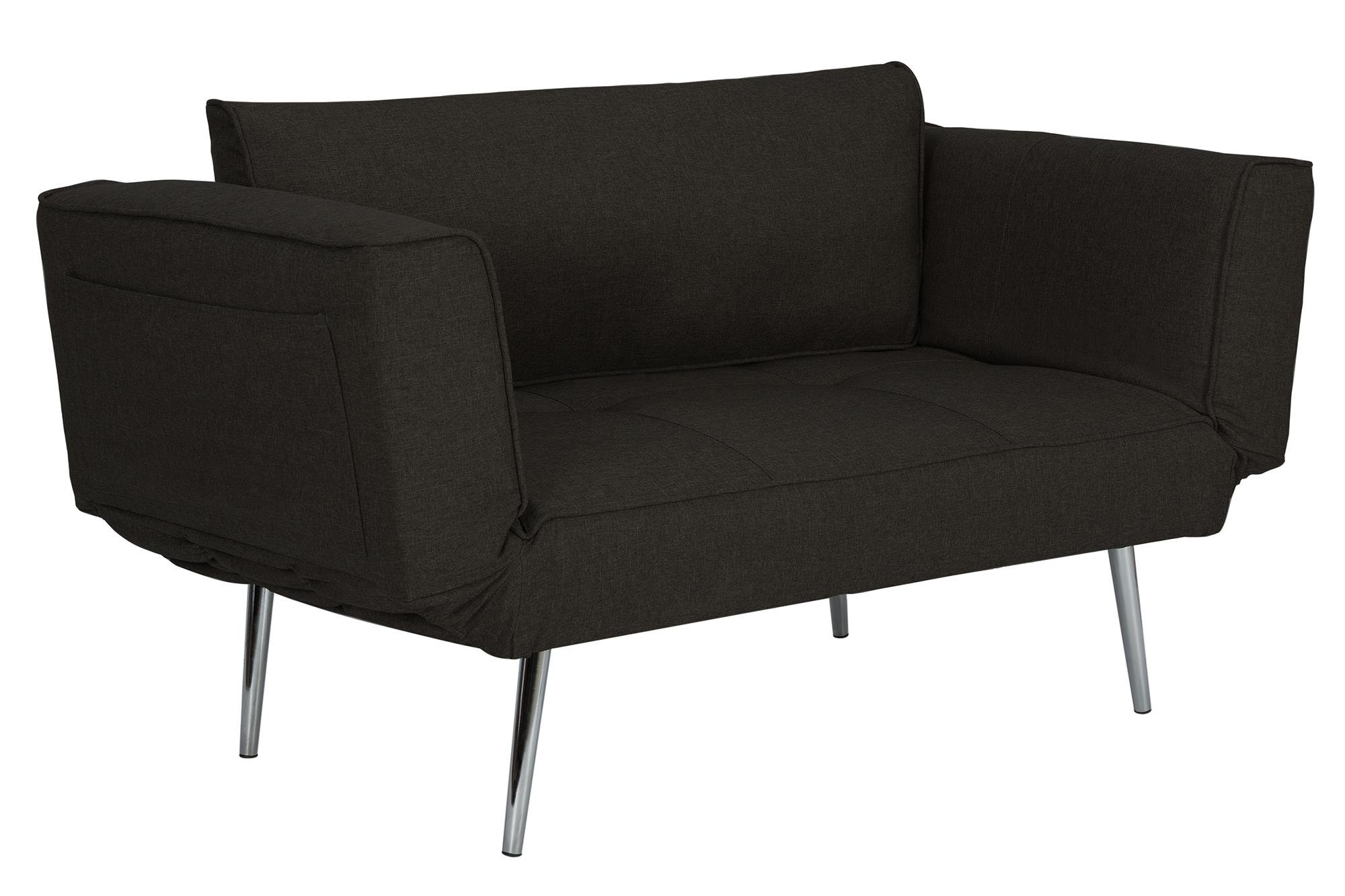 DHP Euro 60 Inch Futon Sofa Bed - Convertible Upholstered Couch Sleeper with Fold-Down Arms & Storage Pocket for Small Spaces, Black | Perfect for Studio Apartments, Guest Rooms & Home Offices