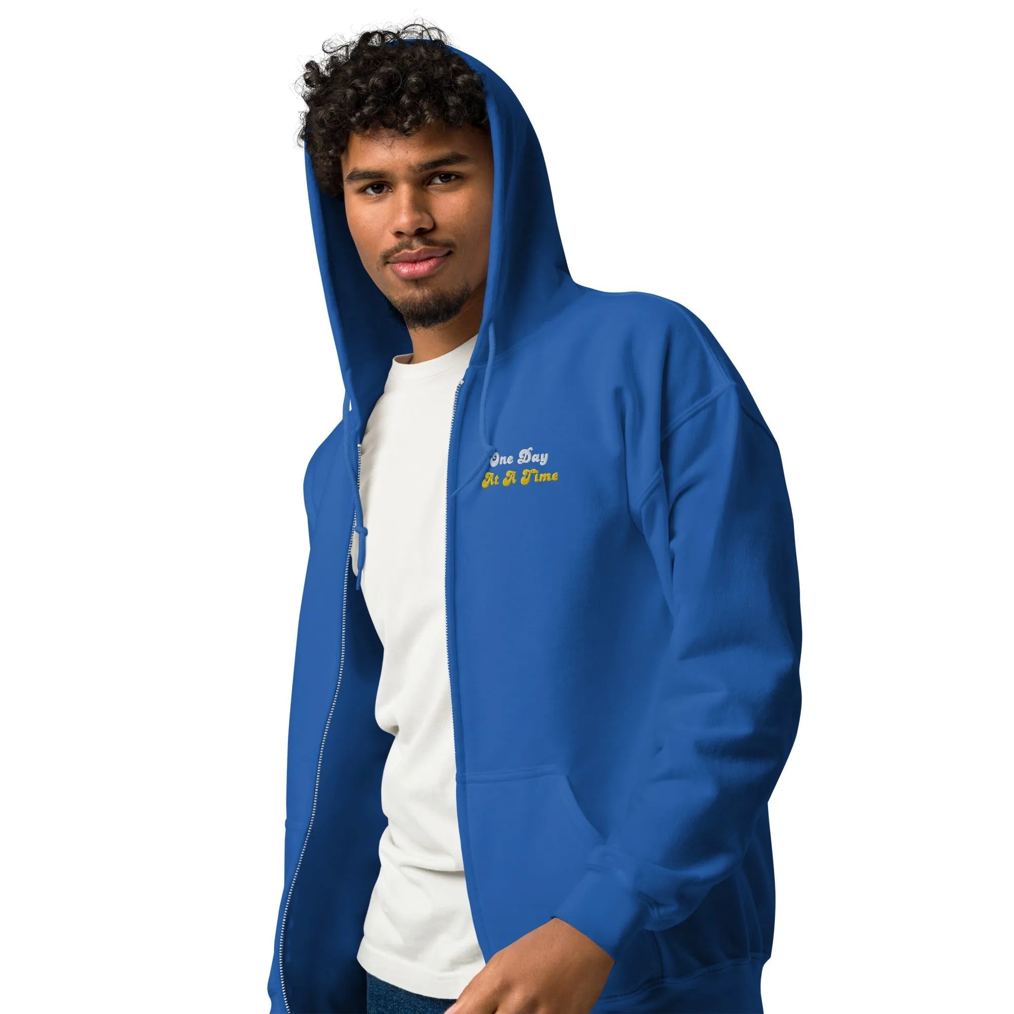 One Day At A Time Embroidered Zip Up Hoodie - Stylish Comfort for Everyday Wear, Perfect for Casual Outings and Relaxing at Home