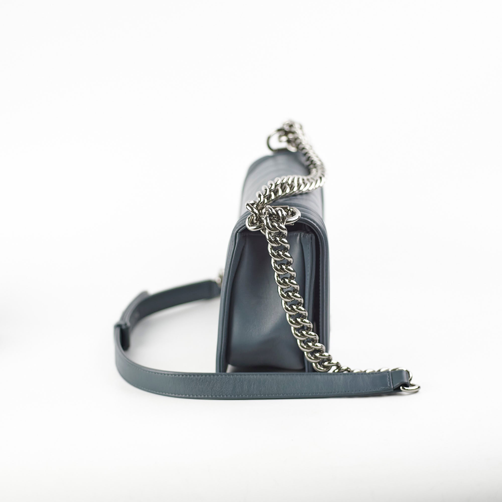 Chanel Old Medium Chevron Boy Bag in Grey - Luxury Designer Handbag for Women, Perfect for Parties & Evening Events