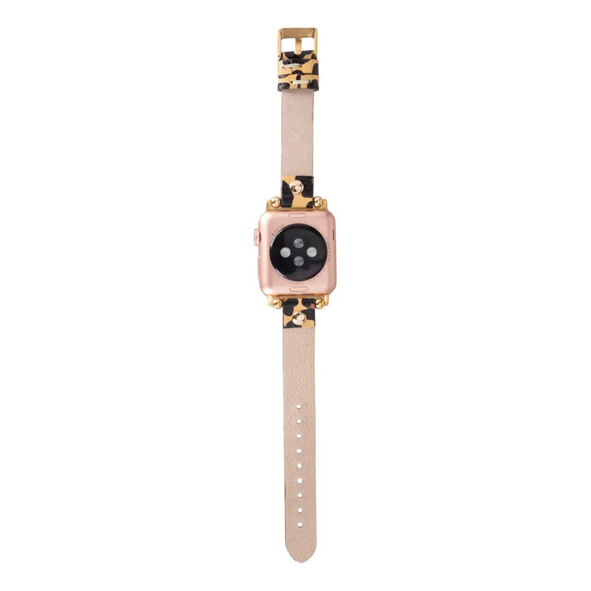 Leopard Print Genuine Leather Ultra Slim Apple Watch Band with Gold Rivets - Stylish & Durable for Workouts, Office & Everyday Wear