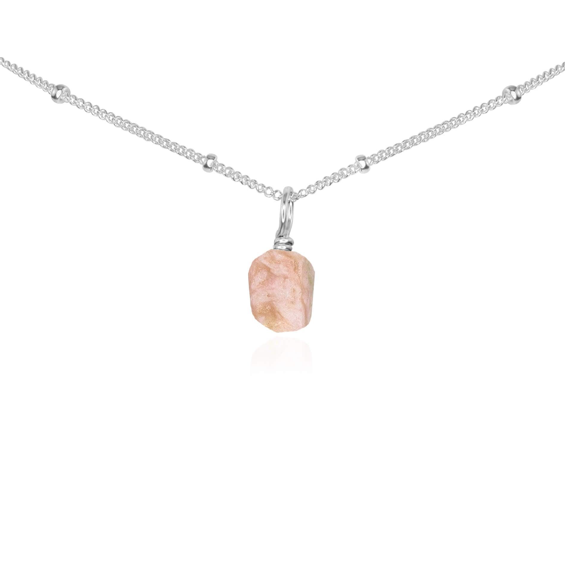 Natural Pink Peruvian Opal Gemstone Pendant Necklace - Dainty Choker for Women, Boho Jewelry Gift for Her, Perfect for Everyday Wear & Special Occasions