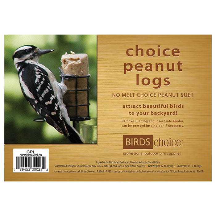 Premium Peanut Suet Logs - 4 Pack for Wild Birds | High Energy Bird Food for Woodpeckers, Nuthatches & Chickadees | Perfect for Backyard Bird Feeders & Winter Bird Watching