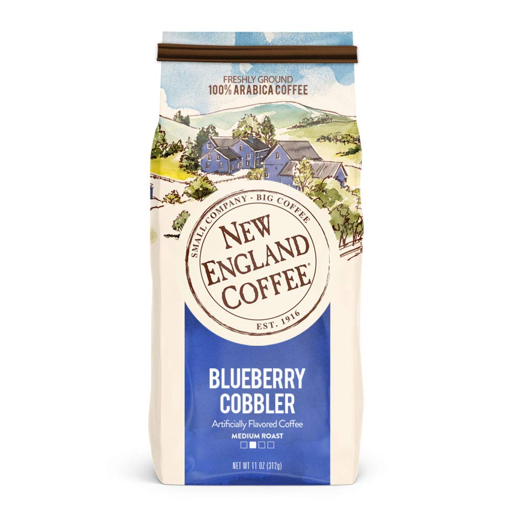 New England Coffee Blueberry Cobbler Medium Roast Ground Coffee - 11oz Bag (Pack of 1) | Fresh Aroma, Rich Flavor | Perfect for Breakfast, Office & Gift Giving