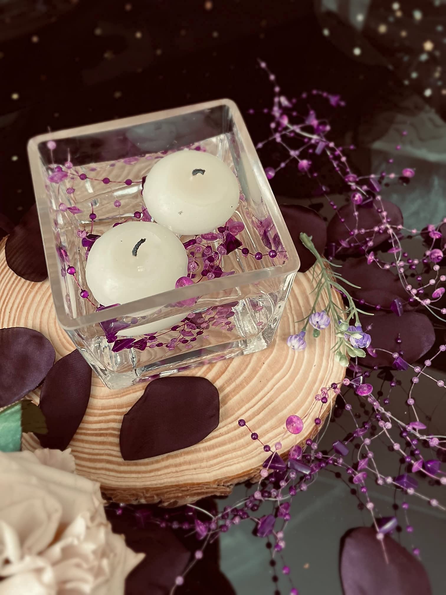 12pcs Purple Crystal String Beads - Elegant Floating Candle Centerpiece Decor, Crystal Bead Filler for Wedding, Birthday Party, Table Decorations | Perfect for DIY Home Decor, Vase Fillers, and Event Centerpieces