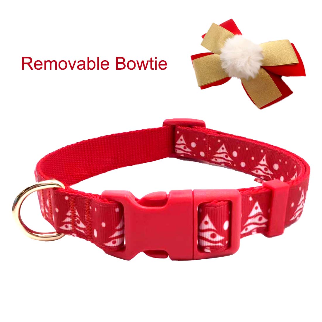 Azusa Christmas Dog Collar with Big Pompom Bowtie - Festive Holiday Pet Collar for Small Dogs & Puppies | Perfect for Christmas Photos, Holiday Parties & Gift Giving