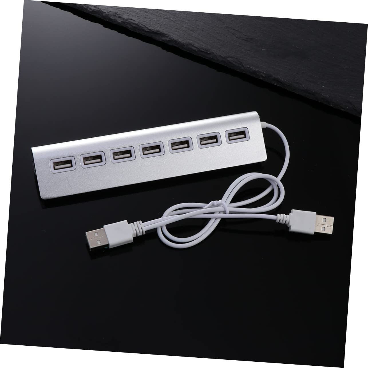 HEMOTON 7-Port USB 2.0 Hub for Computer & Laptop, Aluminum USB Splitter with Additional Power Port, Silver - Ideal for Home Office, Gaming, and Multi-Device Connectivity