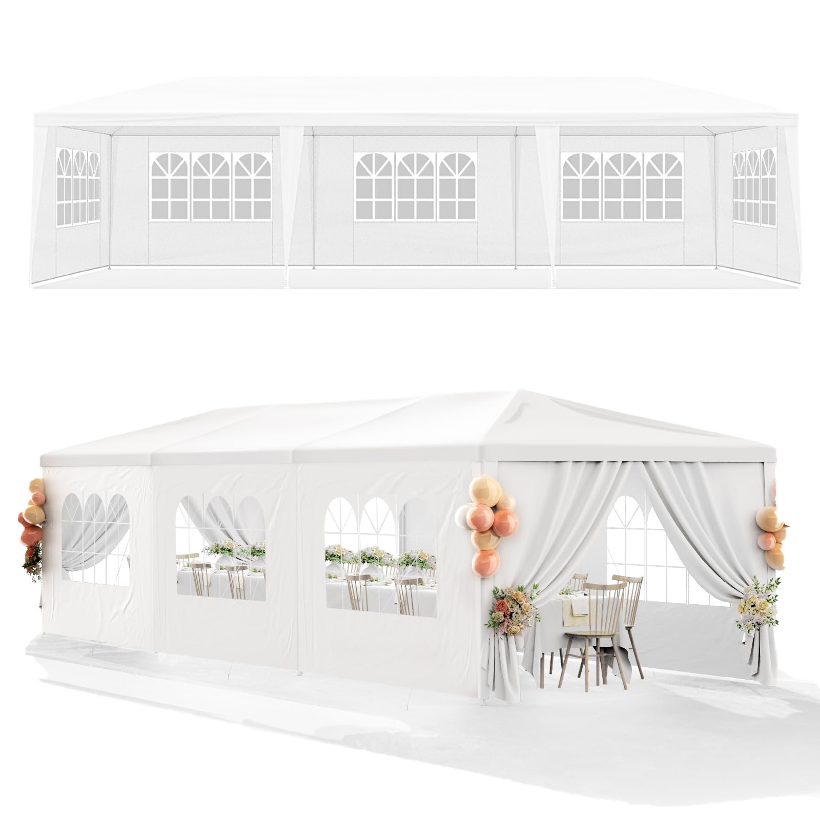 10x30FT White Heavy Duty Waterproof Outdoor Canopy Tent with 8 Removable Sidewalls - Perfect for Weddings, Birthday Parties, Backyard BBQs, Camping & Outdoor Events | Commercial Grade Gazebo Shelter for All Weather Protection
