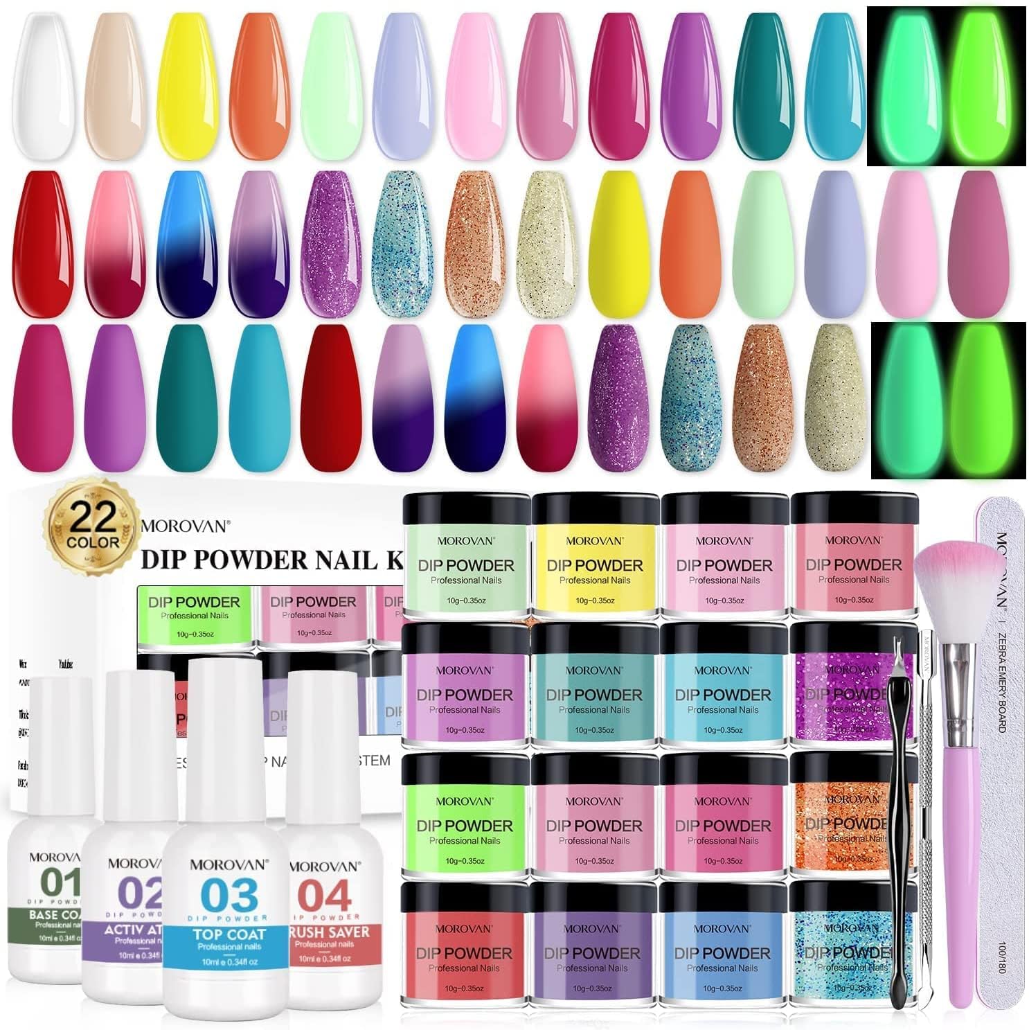 Morovan Dip Powder Nail Kit - 30 Piece Starter Set with 22 Vibrant Colors | Professional Dipping Powder & Liquid System for Salon-Quality Manicures | Perfect for Home Nail Art, DIY Gel Nails & All-Season Nail Designs