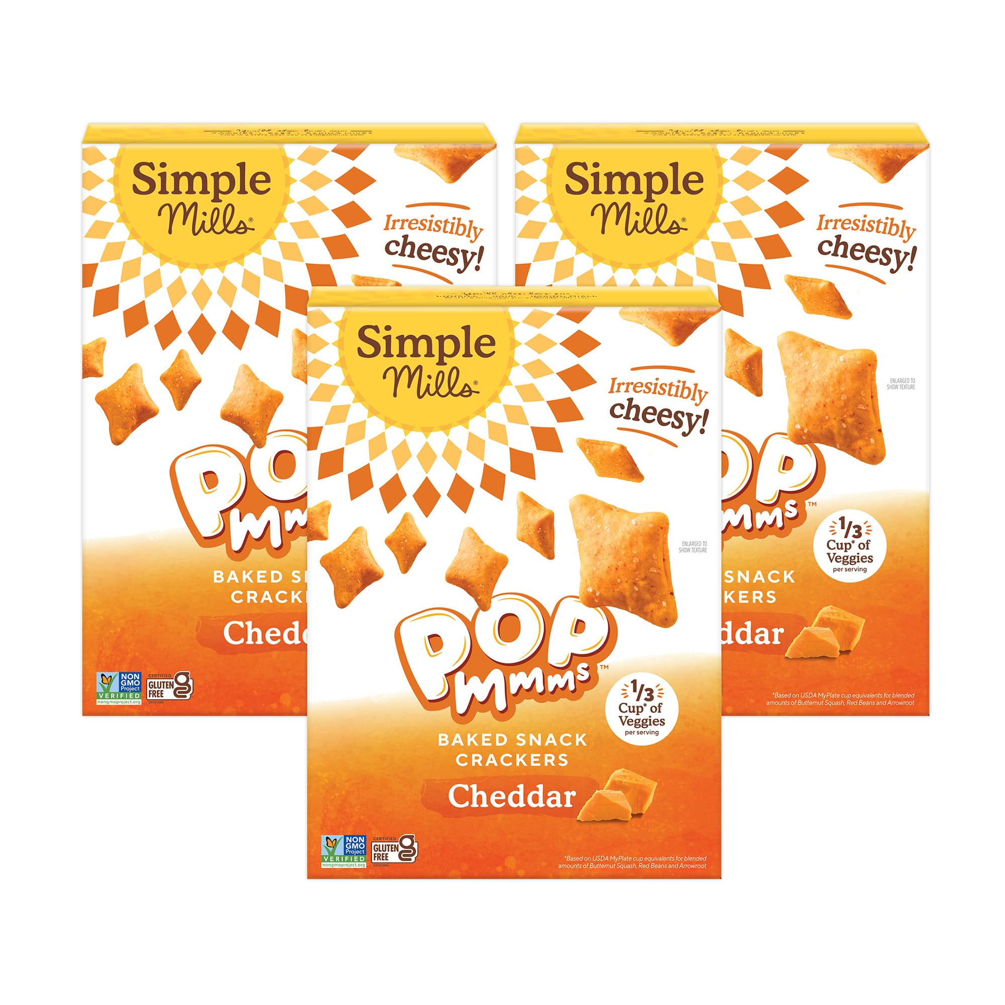 Simple Mills Gluten Free Cheddar Baked Snack Crackers - 4 Ounce (Pack of 3) | Healthy Snacks for Kids Lunch Box, Office Break, and Party Platters