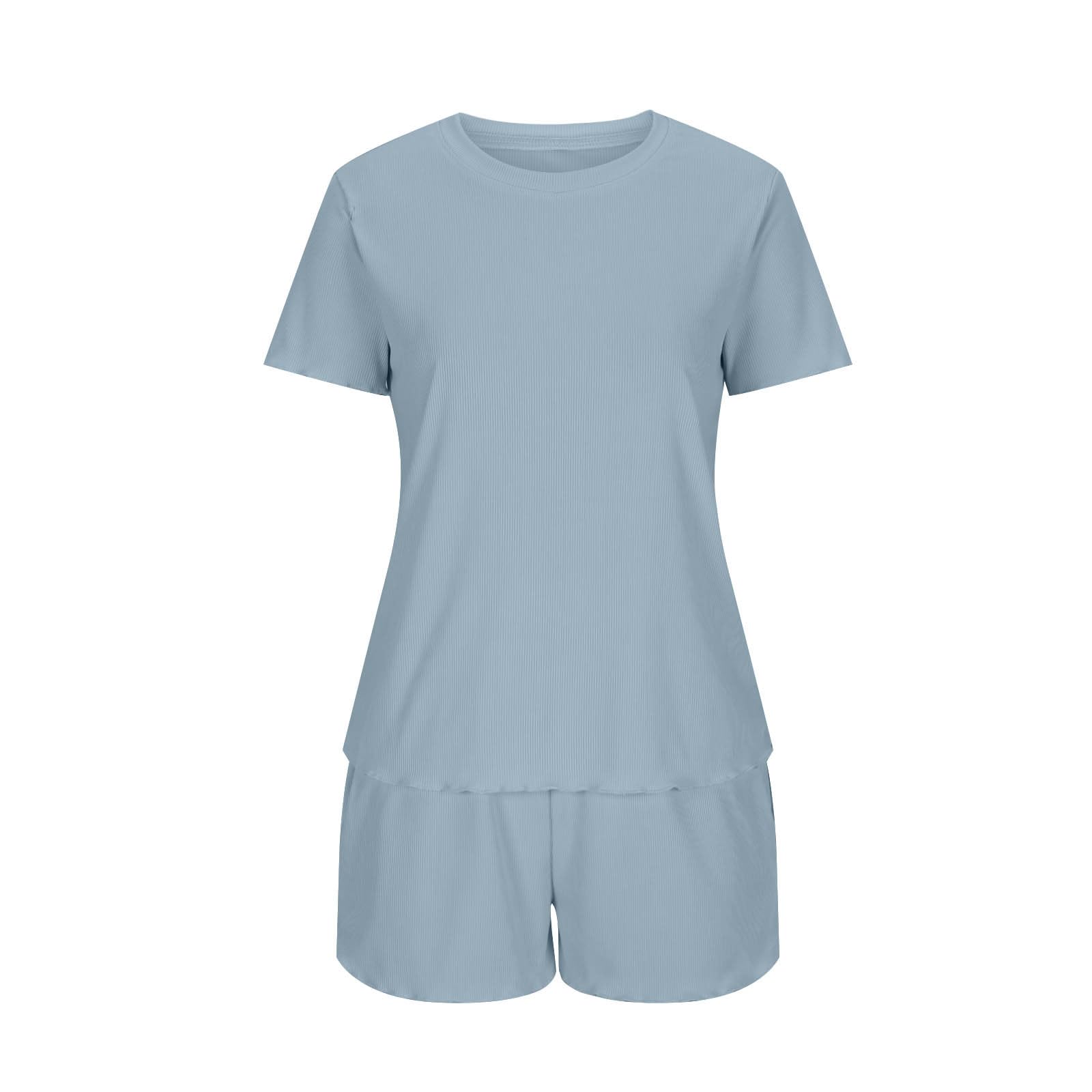 2 Piece Women's Summer Short Sleeve Crew Neck Tops & Elastic Waist Shorts Set - Loose Comfortable Lounge Outfit for Home, Travel & Casual Wear