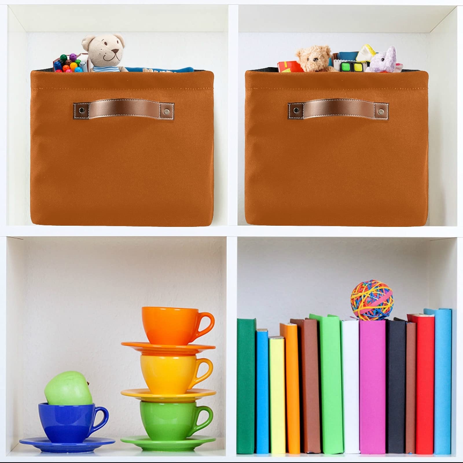 Rust Orange Storage Baskets 2-Pack - Closet Organizer Bins, Shelf Storage Cubes for Bedroom, Bathroom & Office Organization