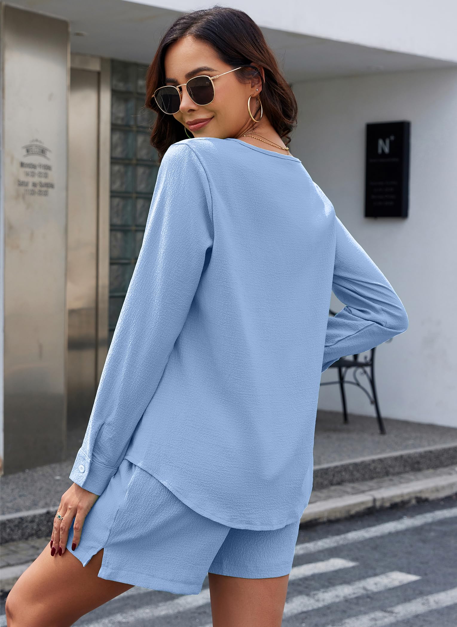 2 Piece Pajama Sets for Women - Summer V-Neck Button Down Shirt & Lounge Shorts with Pockets | Vacation Outfits, Sleepwear & Loungewear for Home, Beach & Travel