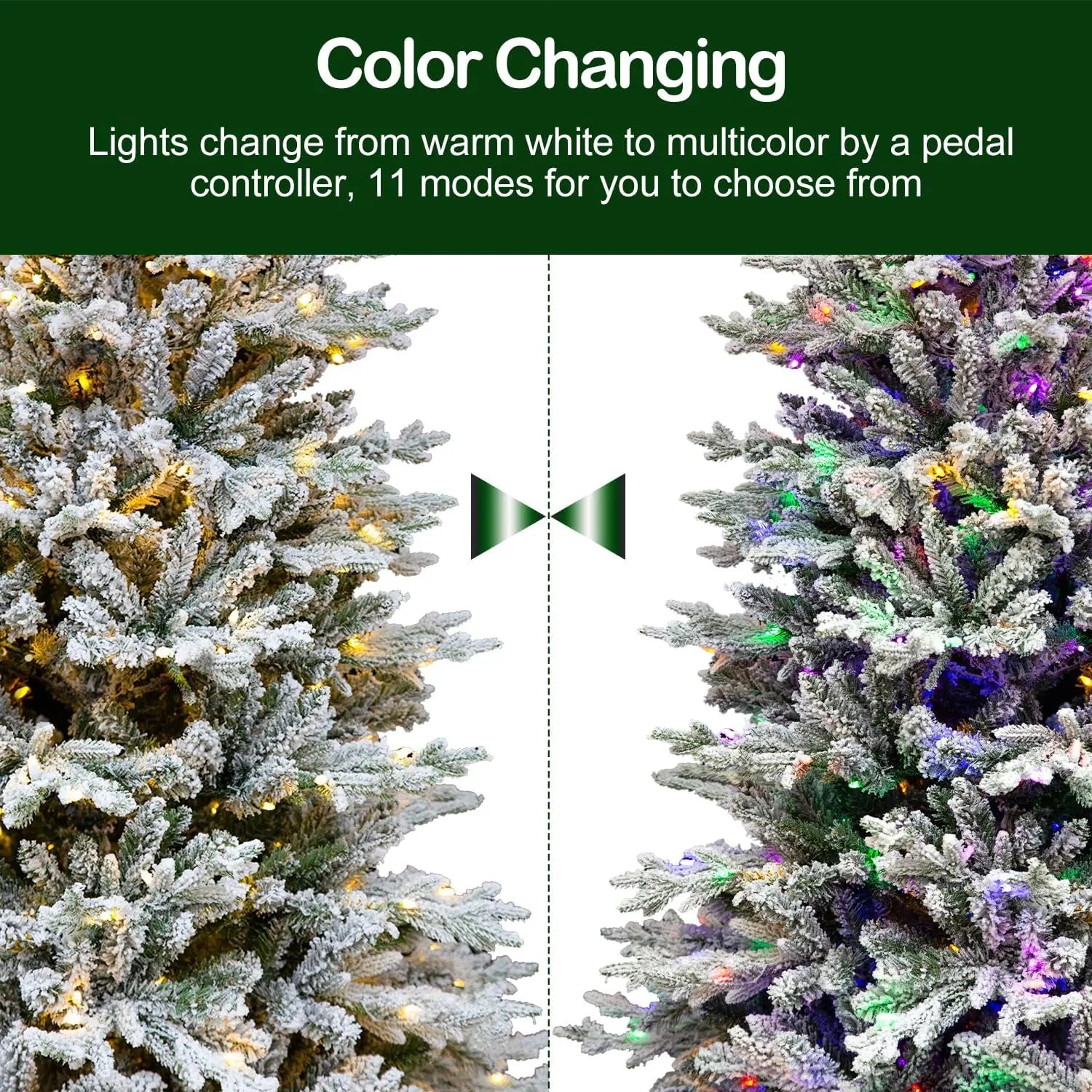 6.5'/7.5' Premium Pre-Lit Snow Flocked Artificial Christmas Tree with 11 Modes LED Lights, 800+ Branch Tips, Sturdy Metal Stand & Hinged Branches - Perfect for Living Room, Office, and Holiday Decorations