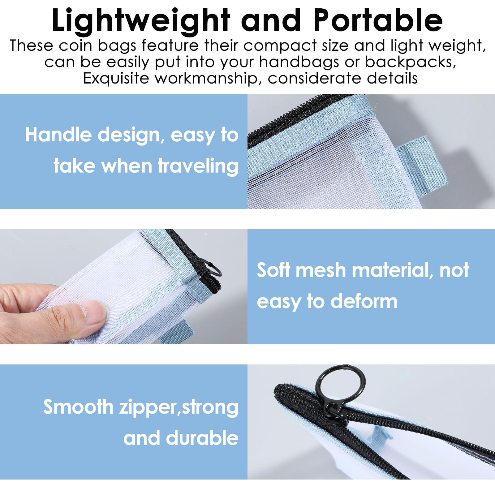 3-Piece Mini Clear Mesh Zipper Pouch Set - Small Travel Makeup Bag for Cosmetics, Lipstick, Keys, Earphones & Cards | Perfect for Purse Organizer, Gym Essentials & On-the-Go Storage