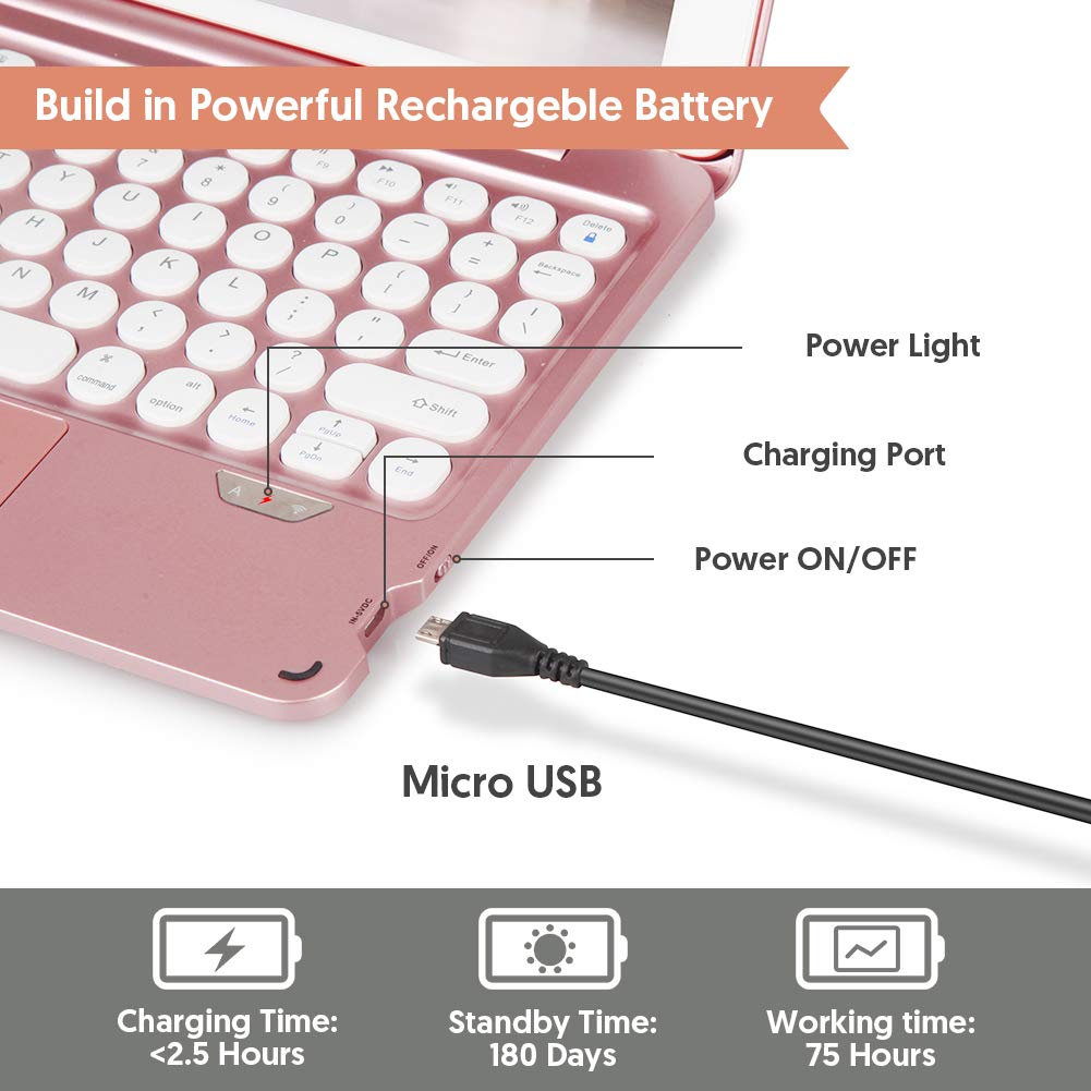 Bluetooth Keyboard Case with Touchpad for iPad 9th/8th/7th Gen, iPad Air 3rd & iPad Pro 10.5