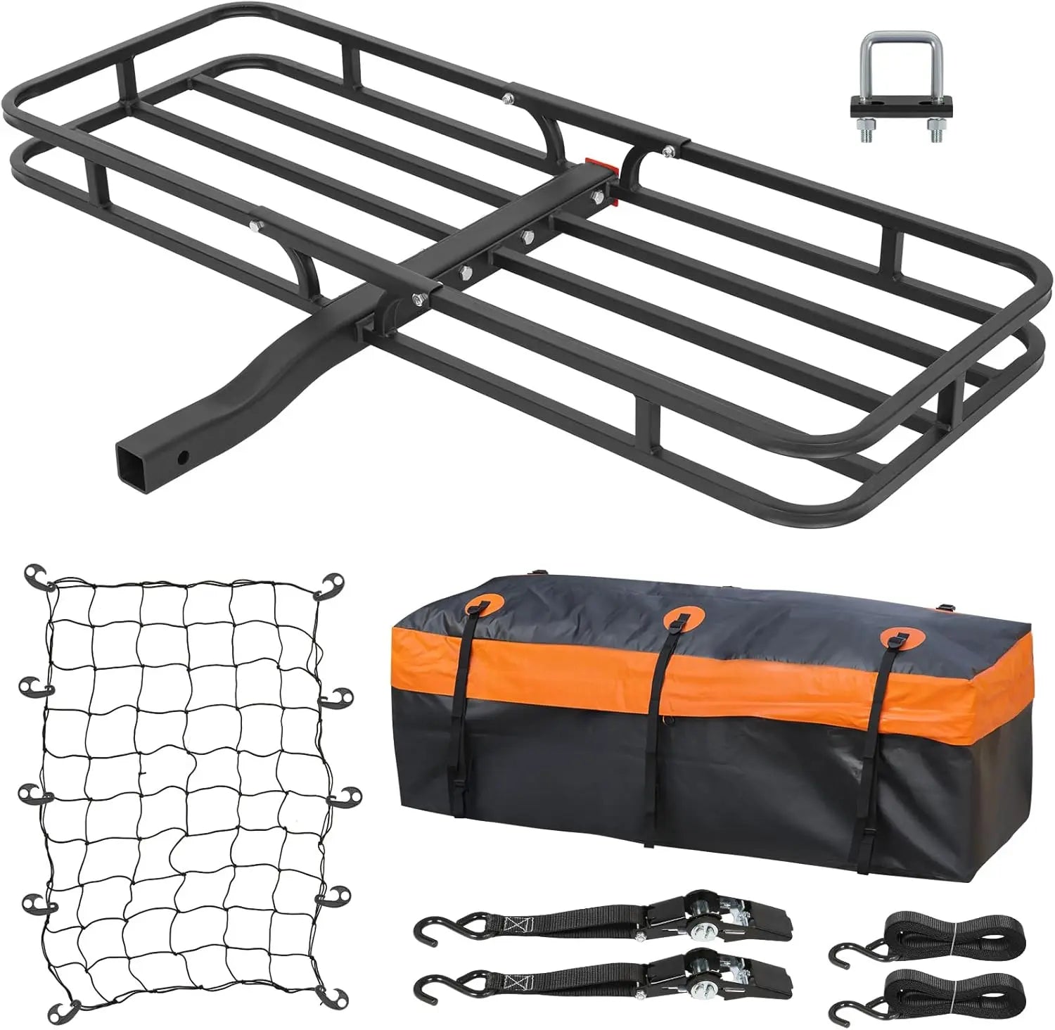 WEIZE 53x19 Inches Heavy Duty Hitch Cargo Carrier for SUV & Truck - 500LB Capacity with Waterproof Bag, Cargo Net, Tie Down Straps & Tightener - Powder Coated Steel for Durability - Easy Installation for Camping, Road Trips & Outdoor Adventures