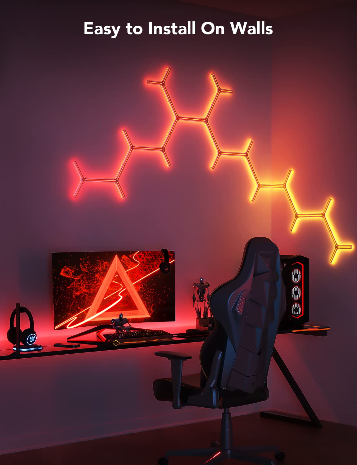 Govee Glide RGBIC LED Wall Lights - Smart Wi-Fi Gaming Lights with Music Sync for Gaming Room Setup