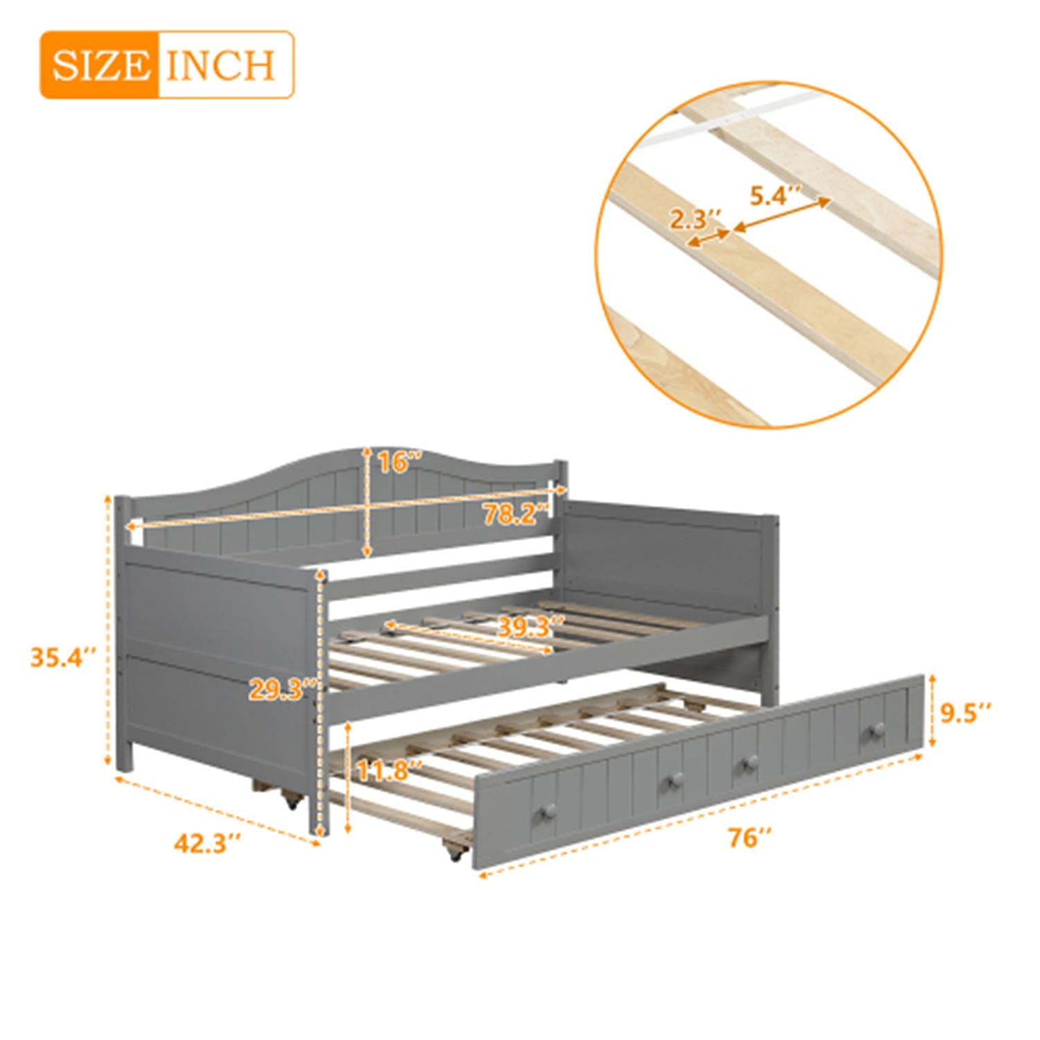 Twin Size Daybed with Trundle - Convertible Sofa Bed Frame with Wood Slat Support, No Box Spring Needed, Gray - Perfect for Guest Rooms, Small Spaces & Multi-Functional Living Areas