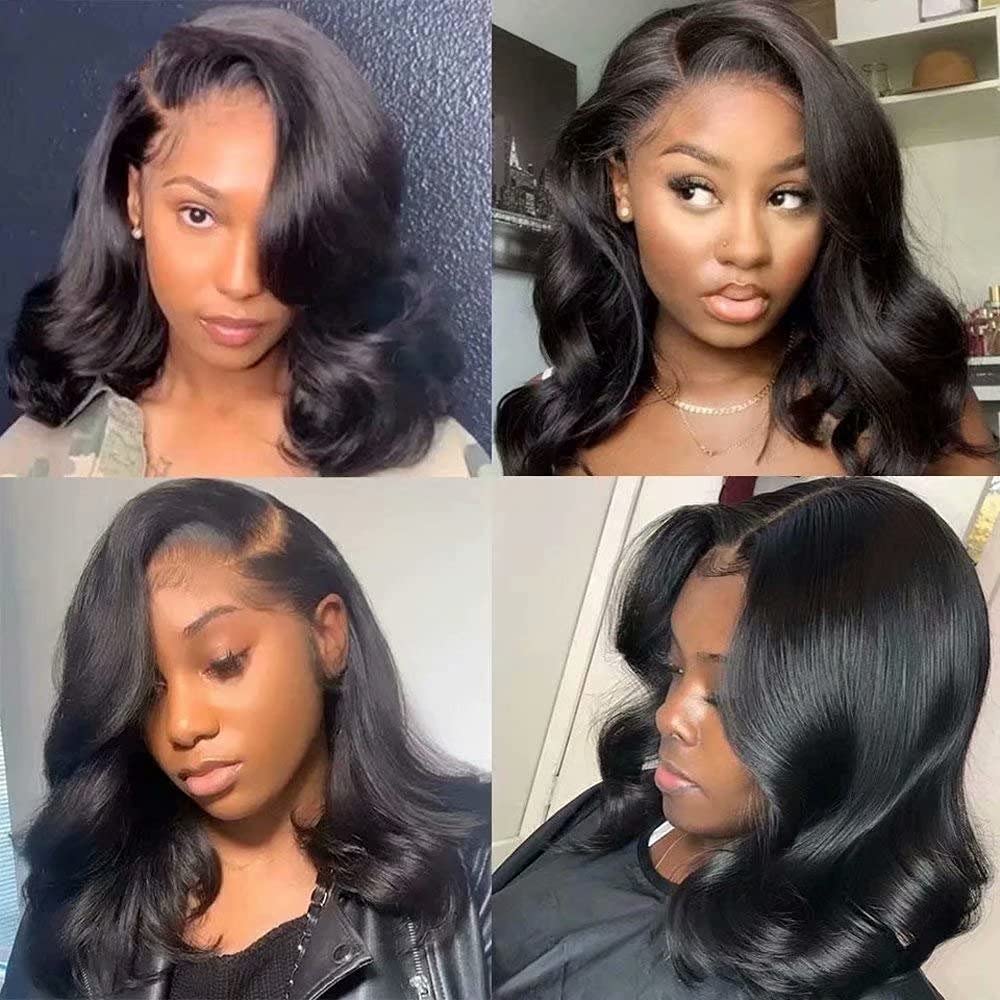 13x6 HD Transparent Lace Front Short Bob Human Hair Wig - Brazilian Body Wave 150% Density Natural Color Pre-Plucked with Baby Hair for Women (12 Inch) - Perfect for Daily Wear, Parties & Cosplay