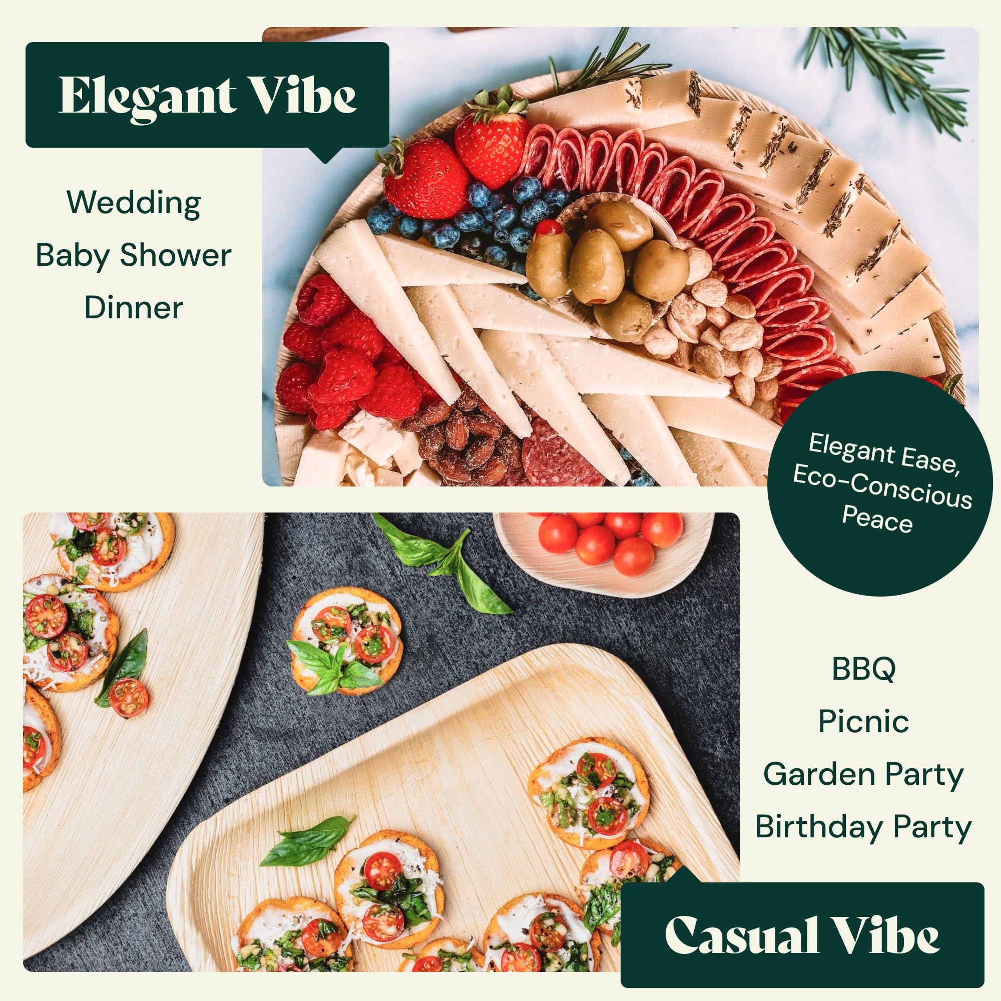 Eco-Friendly 20-Pack Compostable Palm Leaf Serving Trays - 14