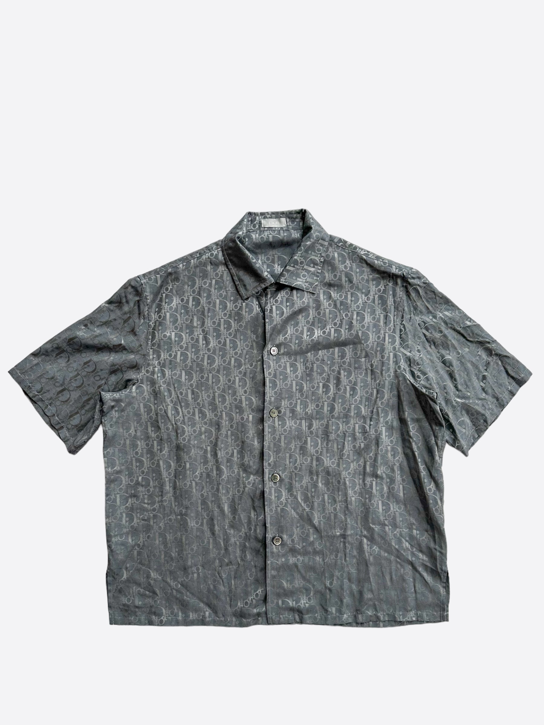 Dior Grey Oblique Silk Button Up Shirt for Men - Luxury Designer Dress Shirt for Business & Formal Occasions