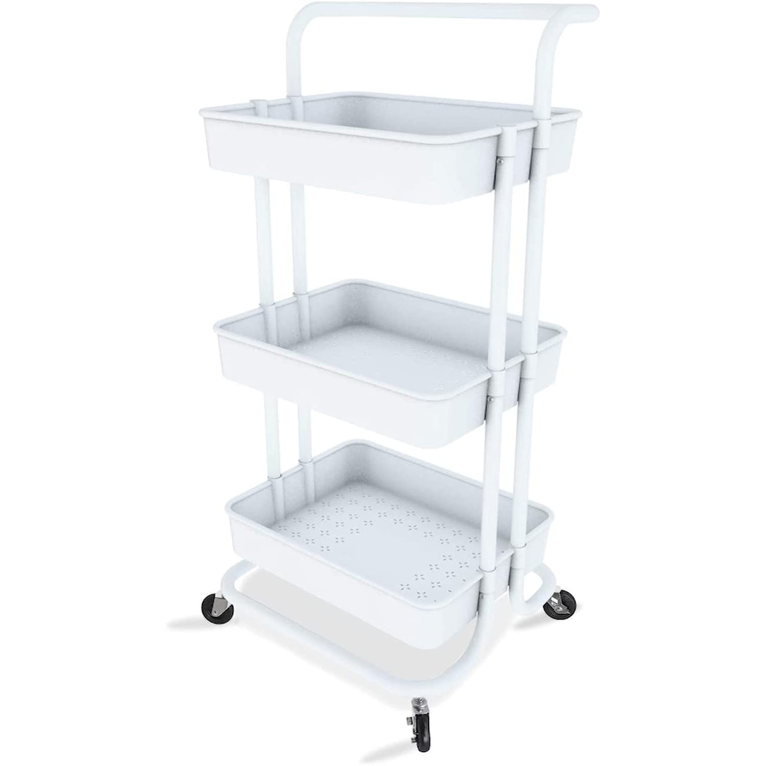 3-Tier Rolling Utility Cart with Wheels - Mobile Storage Organizer for Kitchen, Bathroom, Office & Coffee Bar - White | Perfect for Makeup Storage, Salon Supplies & Home Organization