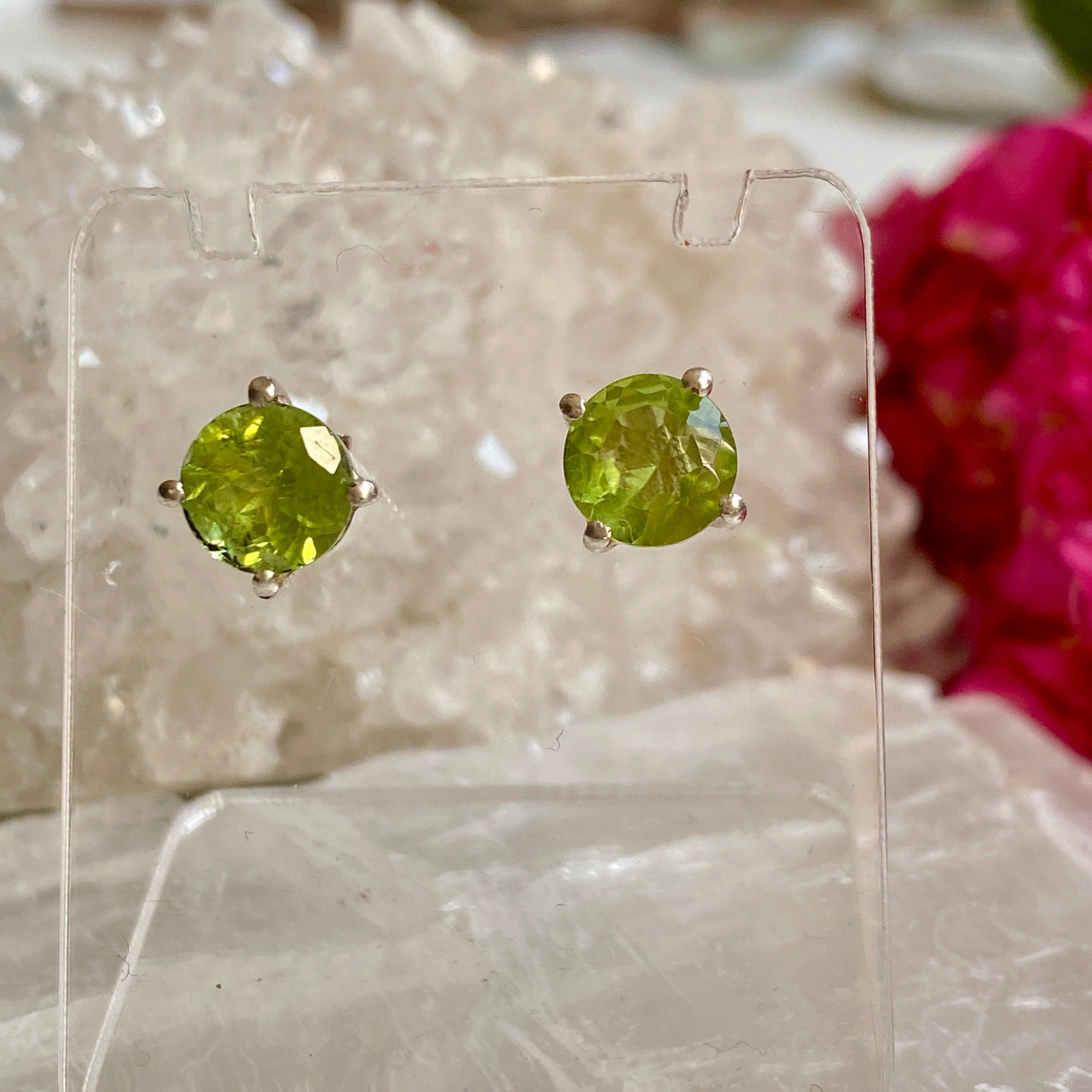 Peridot Round Faceted Stud Earrings - 14K Gold Plated Dainty Jewelry for Women - Perfect for Everyday Wear & Special Occasions
