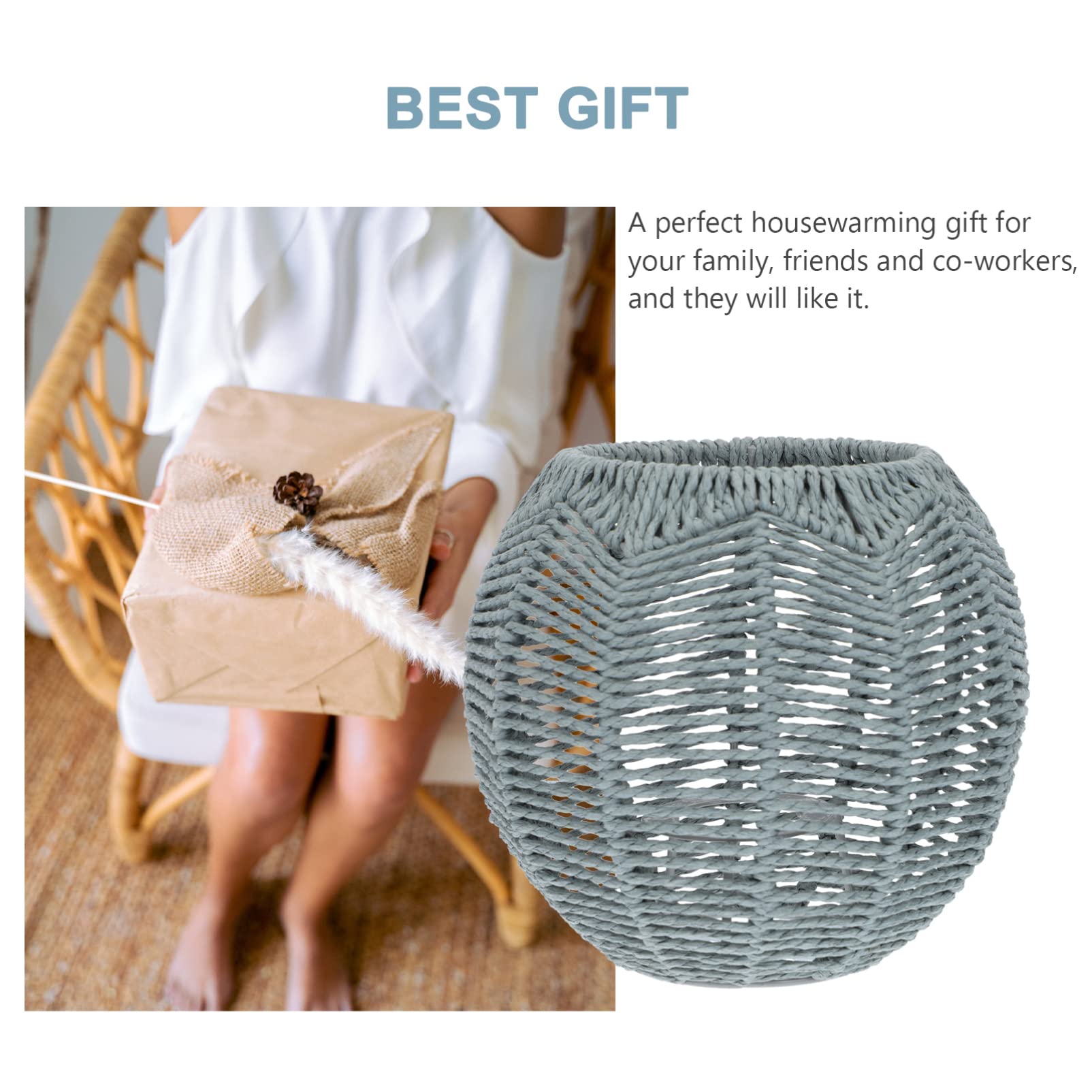 Angoily Grey Wicker Lamp Shade for Ceiling - Rattan Replacement Lamp Cover for Pendant Lights, Chandelier, Wall Lamp - Perfect for Bedroom, Living Room, Hallway, Dining Table & Home Decor