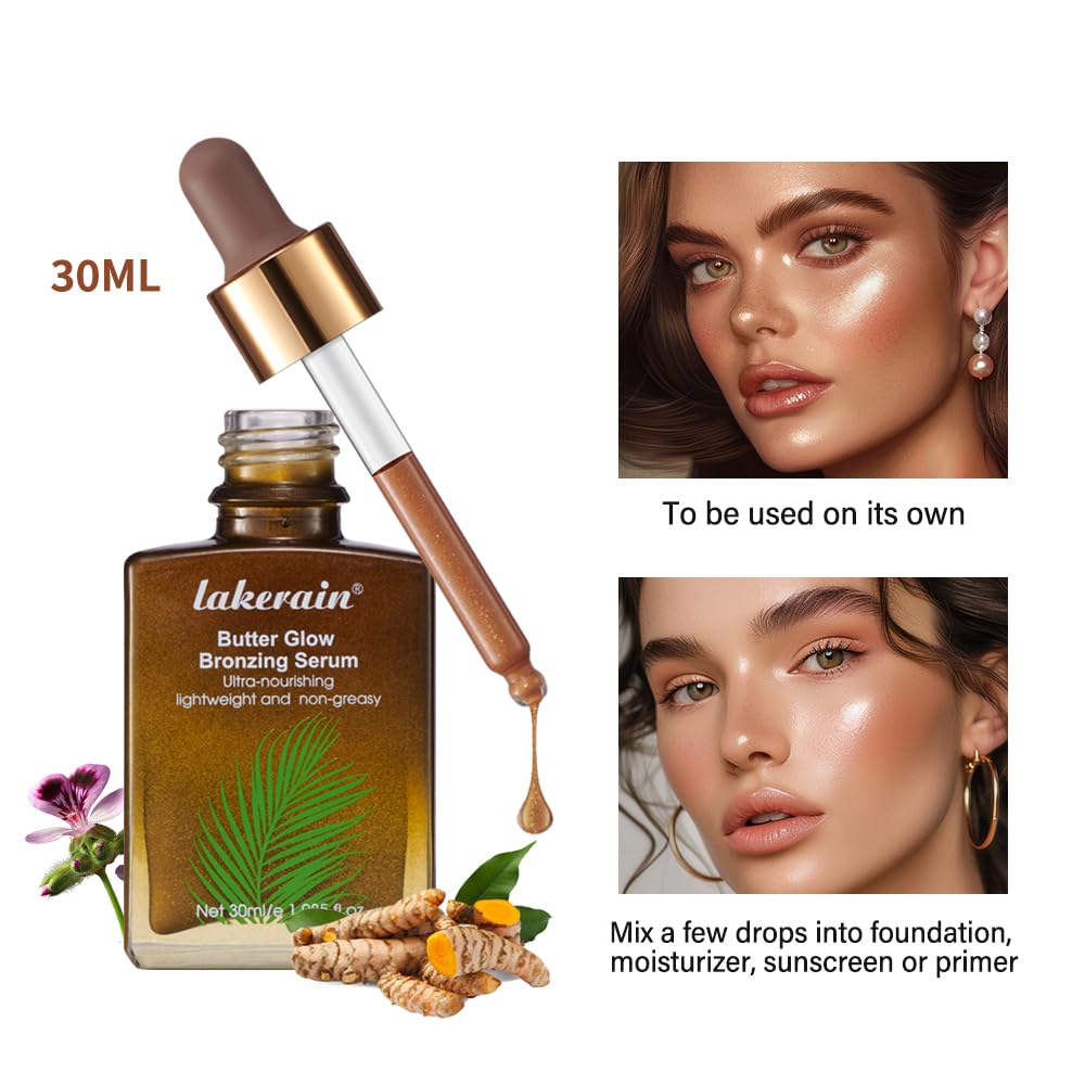 NICEFACE Butter Glow Bronzing Serum - Hydrating Tinted Face Serum with Nourishing Skincare Benefits, Lightweight Makeup Primer & Natural Highlighter for Even Skin Tone, Non-Greasy Bronze Drops (30ml) - Perfect for Daily Glow & Summer Makeup Looks