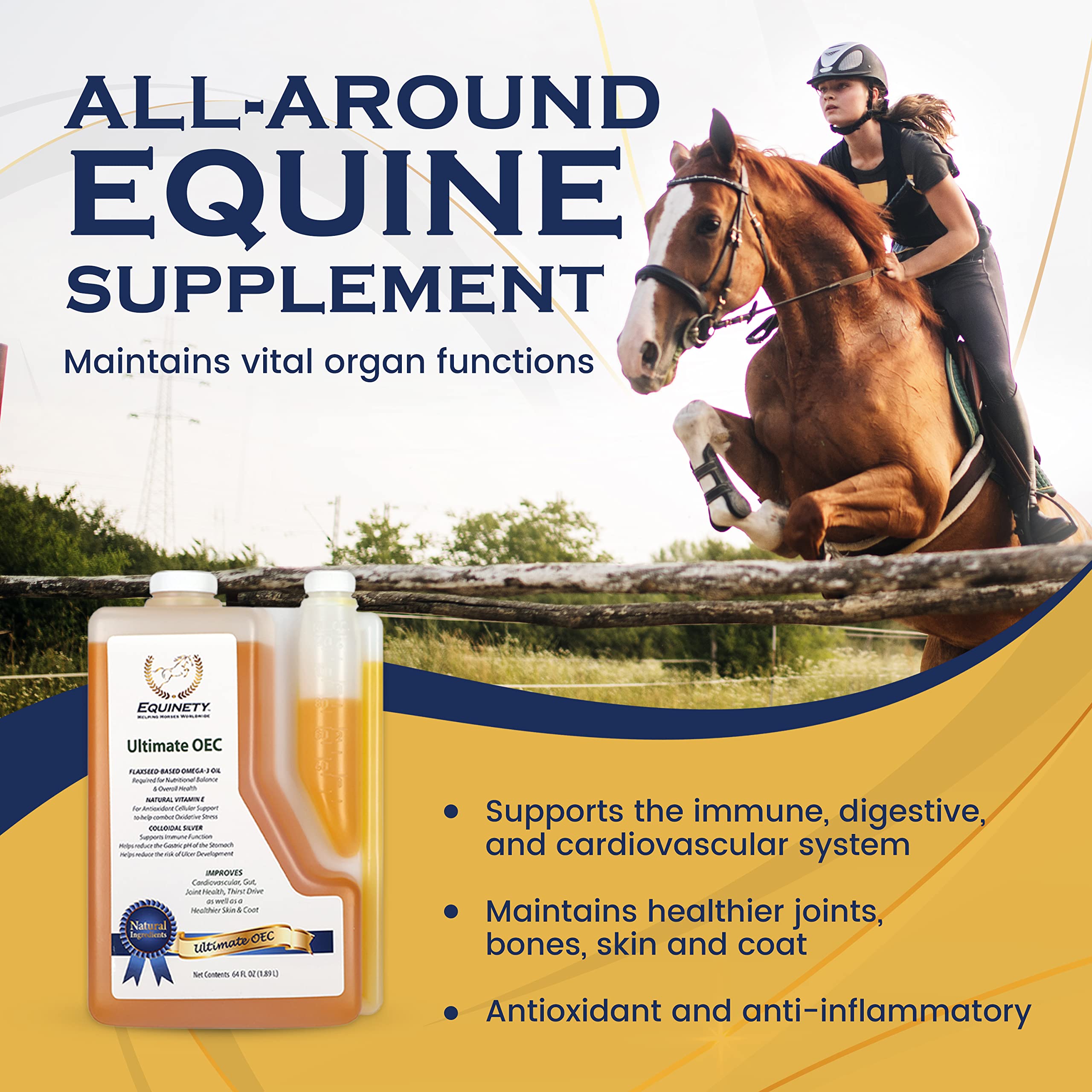 Premium OEC Horse Supplements - Omega 3 Flaxseed, Vitamin E & Coat Defense for Healthy Joints, Hooves & Shiny Coat | Vet-Approved Equine Supplement for Performance Horses & Senior Horses - Ideal for Training, Racing & Daily Care