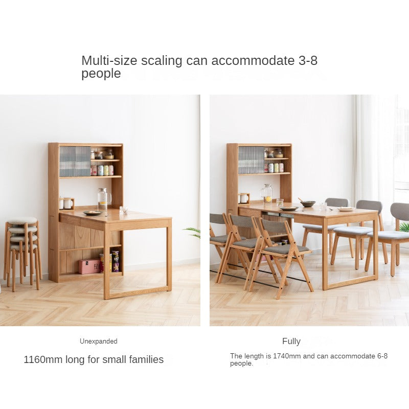 Solid Oak Wood Extendable Dining Table with Sideboard - Expandable for Large Gatherings, Perfect for Dining Room & Entertaining