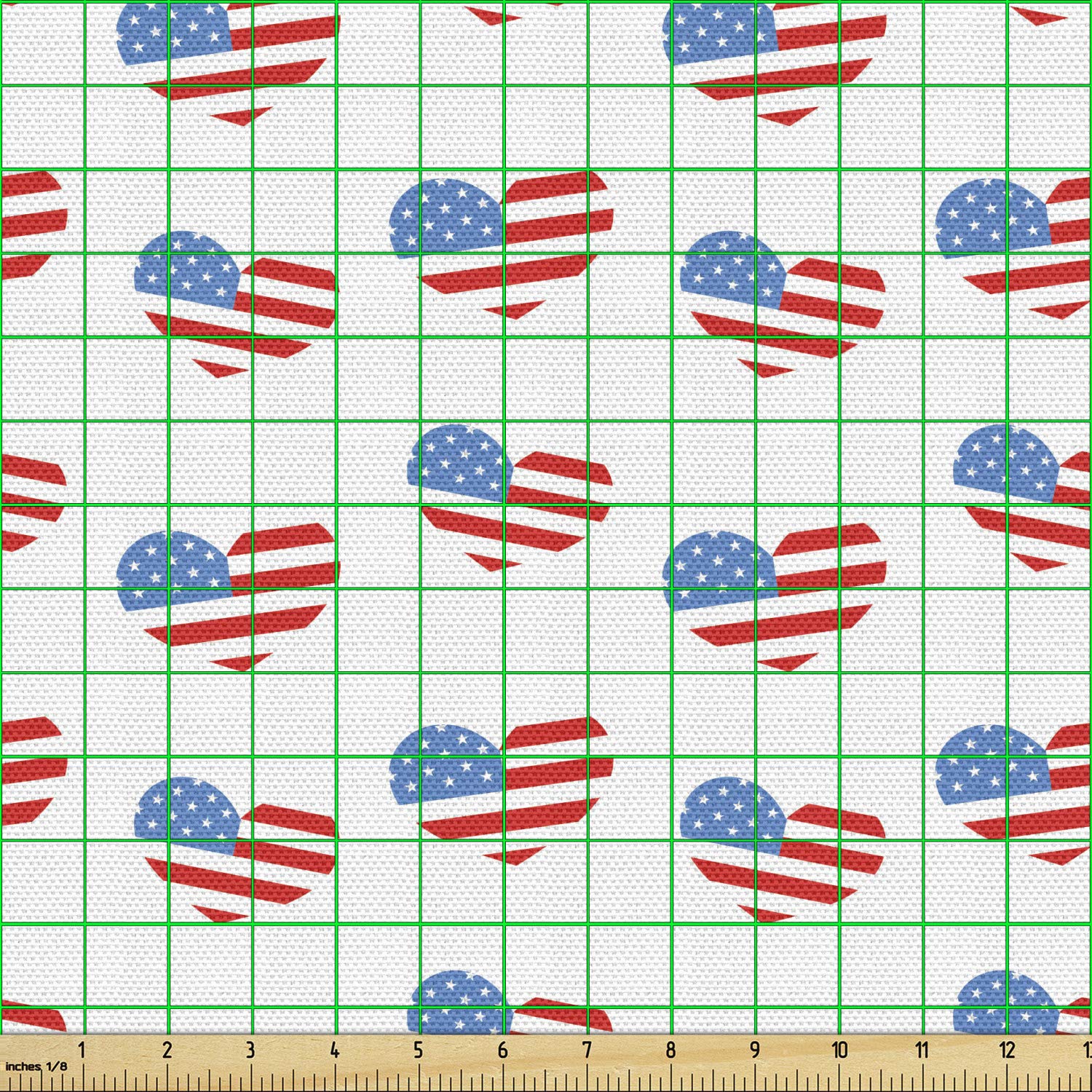 Lunarable Patriotic Americana Fabric by The Yard - Red White & Blue Hearts Independence Day Memorial Celebration Design for Upholstery, DIY Crafts & Home Decor (1 Yard, Vermilion Blue White) - Perfect for 4th of July Party Decorations, Quilting Projects & Patriotic Home Accents