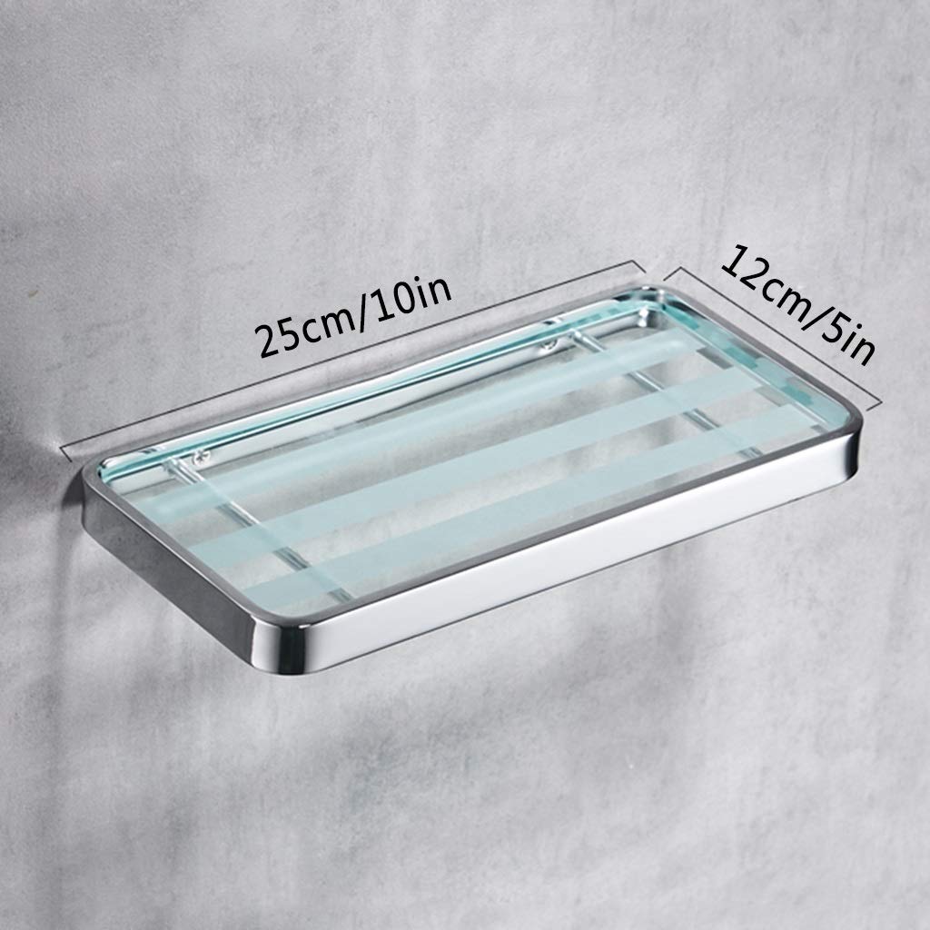 Floating Glass Shelves for Shower & Bathroom - Single Layer Storage Rack, Easy to Clean, Kitchen Spice Organizer (Silver, 25cm) - Perfect for Small Space Organization in Bathrooms, Kitchens & Living Rooms