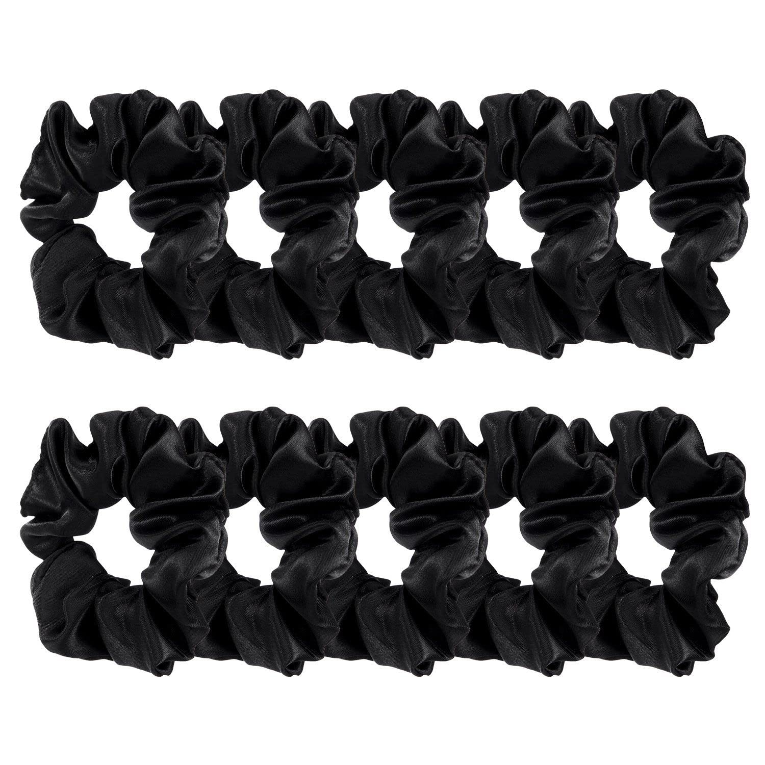10 Pack Satin Hair Scrunchies for Women & Girls - Soft Elastic Hair Ties for Ponytails, Buns & Braids - Black Hair Accessories for Daily Use, Workouts & Special Occasions