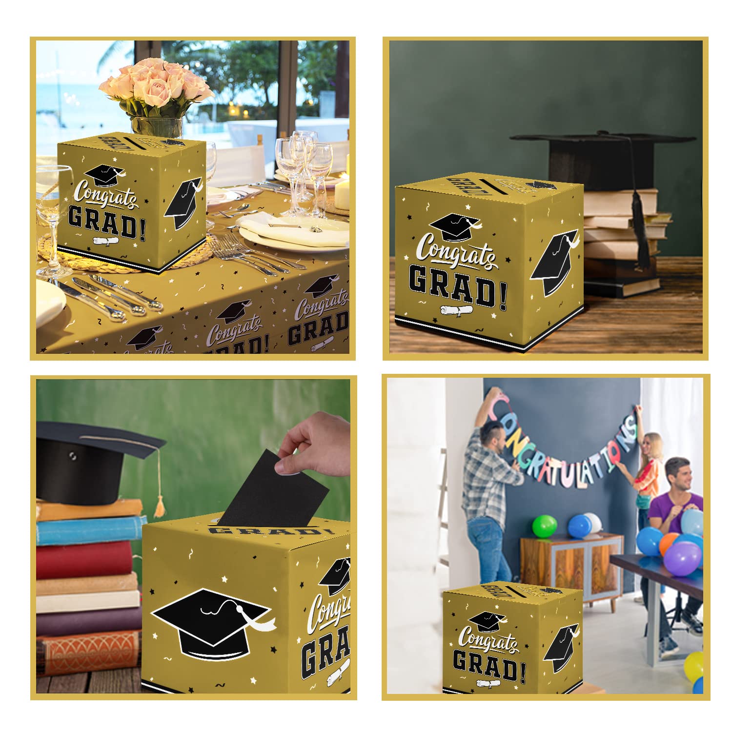 Gatherfun Gold Graduation Party Decorations Set - Graduation Gift Box, Card Box & Party Favors for Graduation Ceremony, School Celebration & Graduation Party Supplies