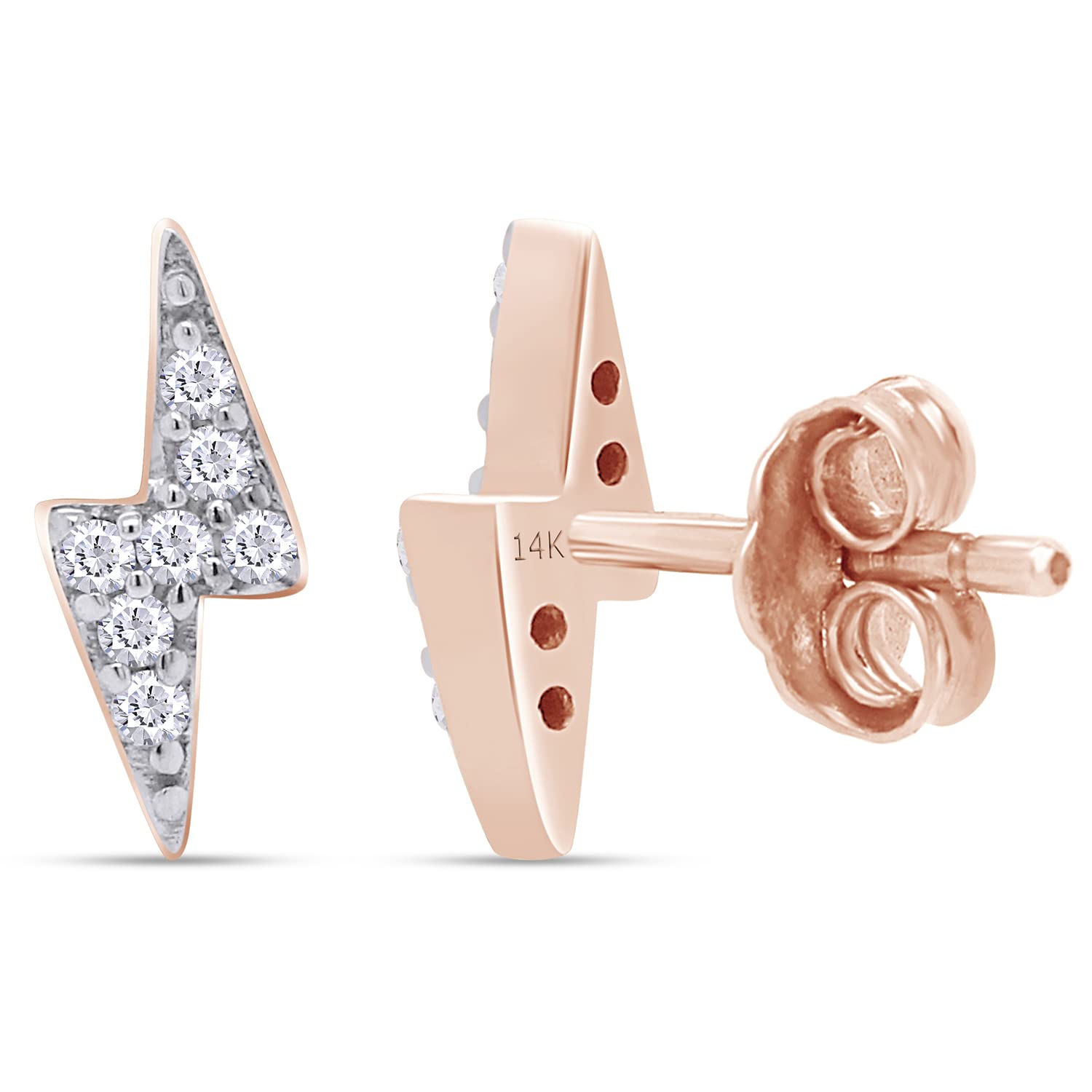 14K White Gold Round Natural Diamond Accent Lightning Bolt Stud Earrings for Women - Perfect for Everyday Wear, Parties & Gifts