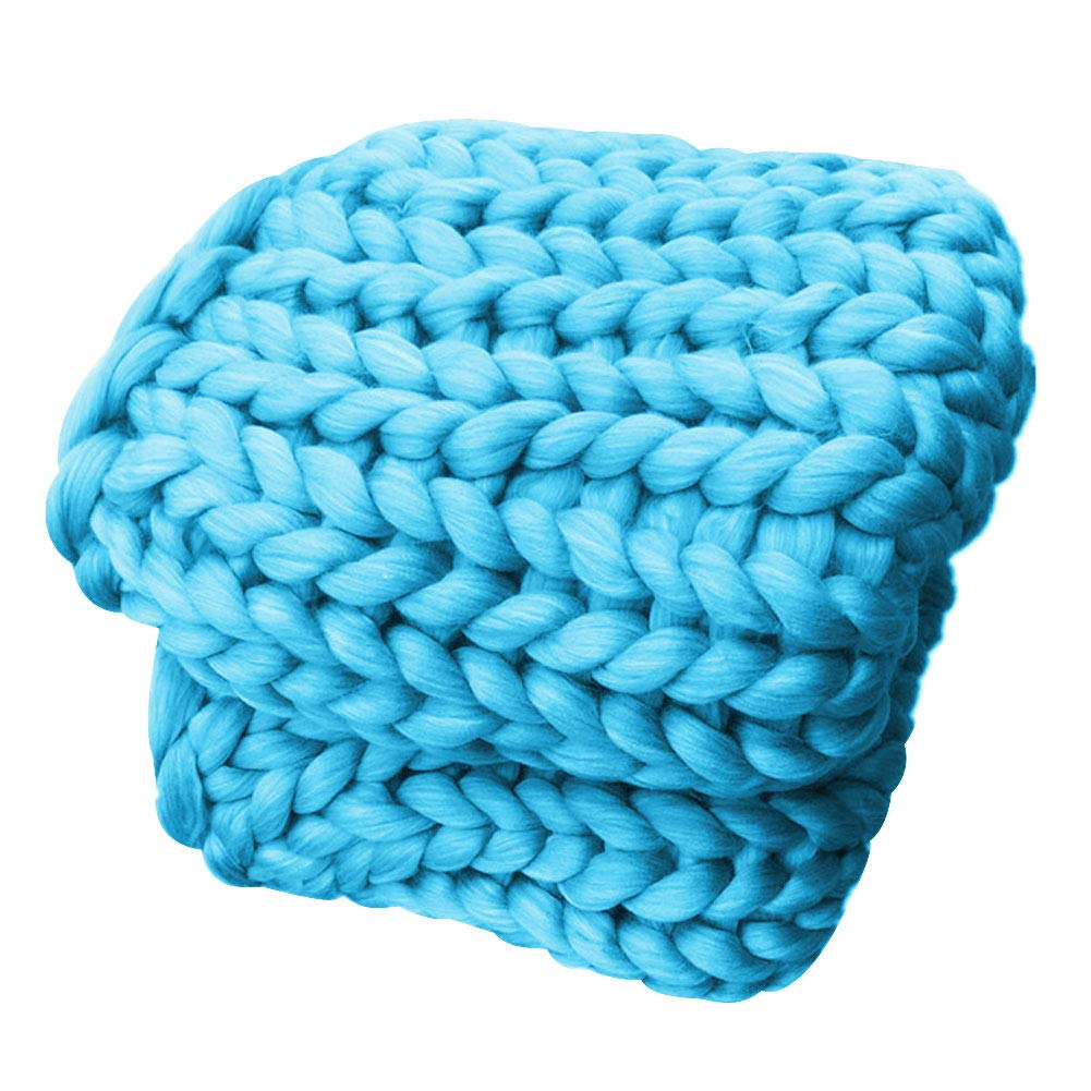 Shineweb 50x50 Inch Thick Yarn Soft Warm Large Knitted Blanket for Winter - Handmade Sofa Throw, Bed Cover, Home Decor in Sky Blue - Perfect for Cozy Nights, Living Room, Bedroom & Gift Giving
